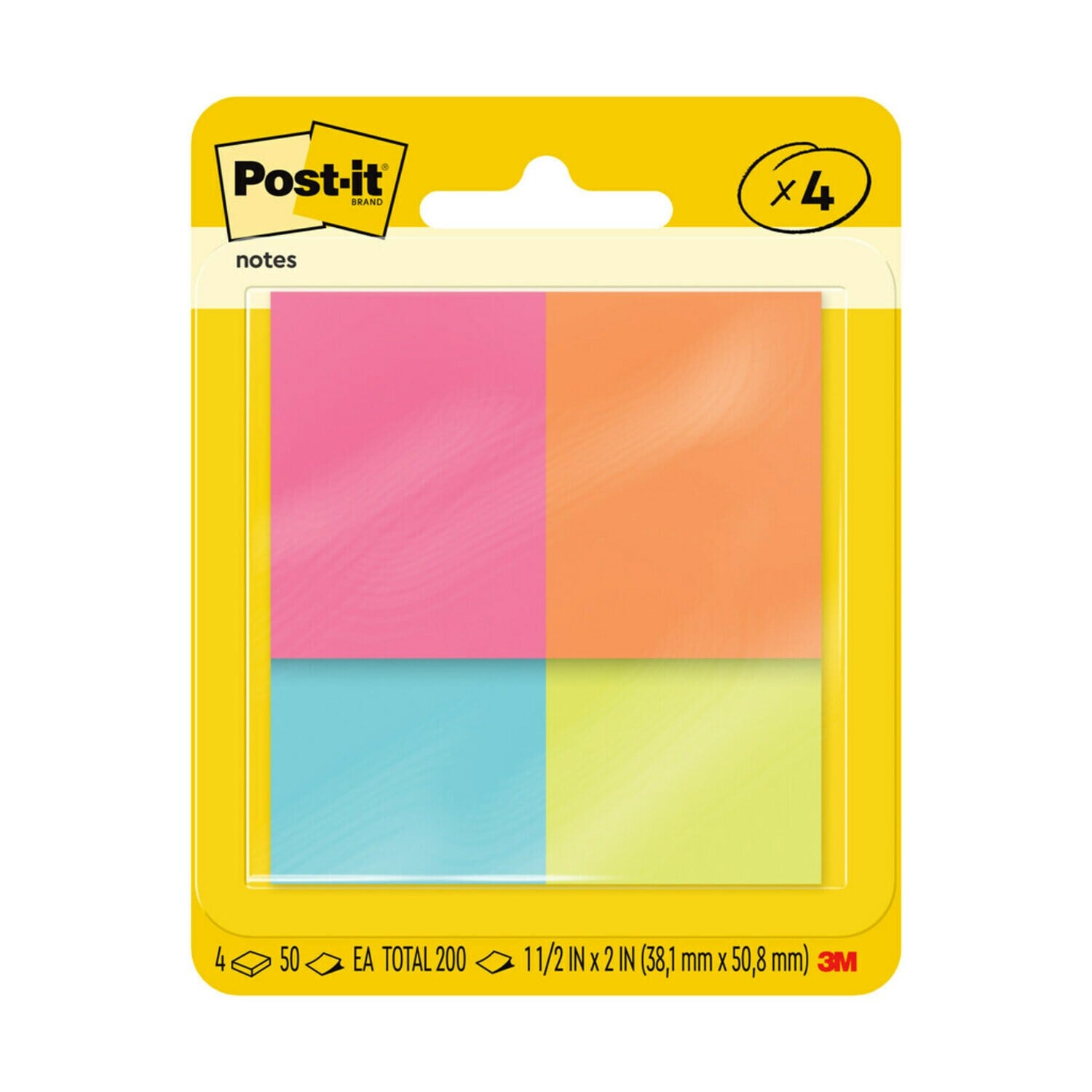 7100061168 - Post-it Notes 653-4AF, Cape Town, 36 mm x 48 mm, 4 Each/Pack, 48 Packs/Case