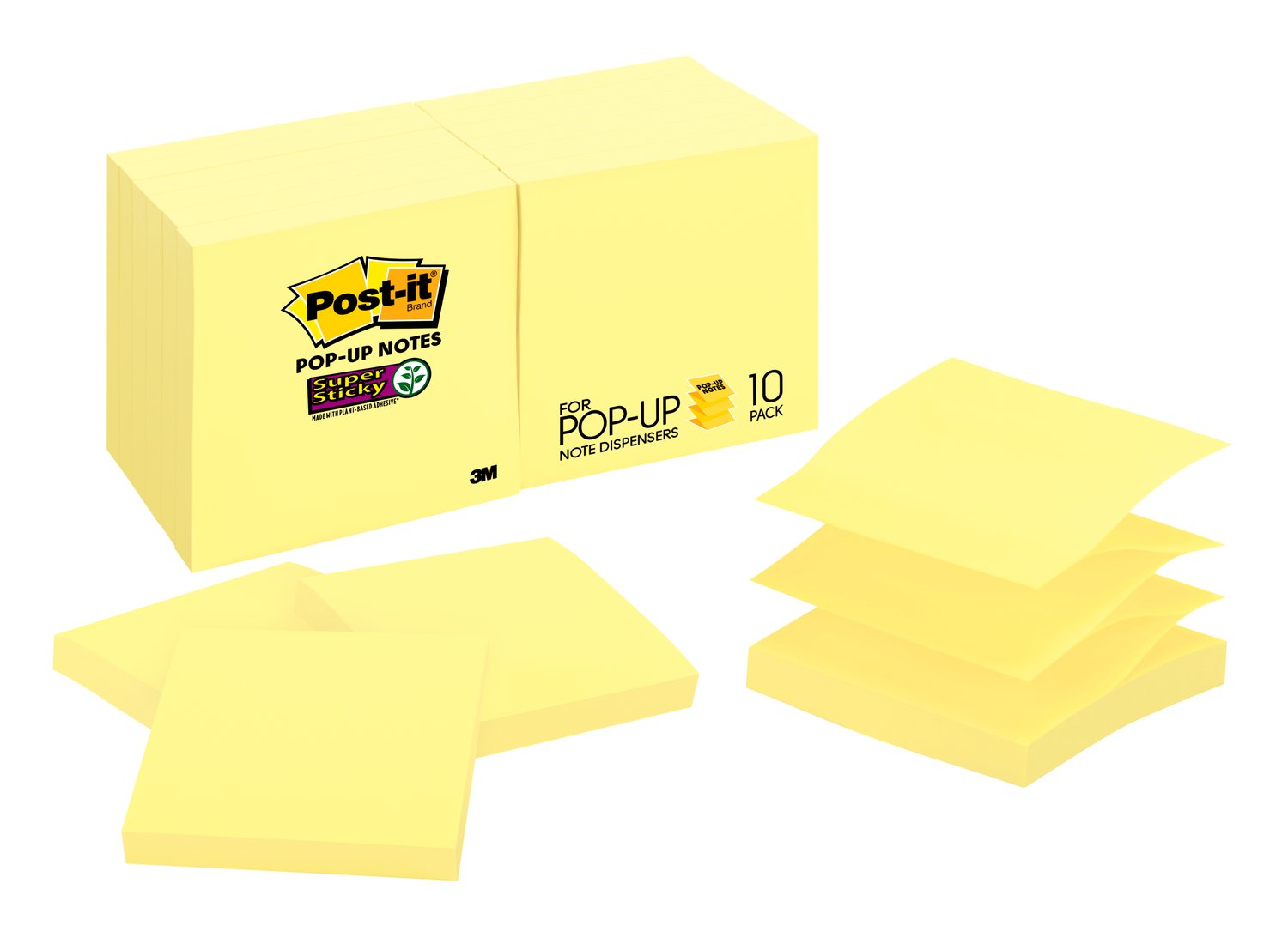 7100096705 - Post-it Super Sticky Pop-up Notes R330-10SSCY, Canary, 3 in x 3 in, 90 sht/pad, 10 pad/pack, 100% PEFC, SGSCH-PEFC-COC-110078