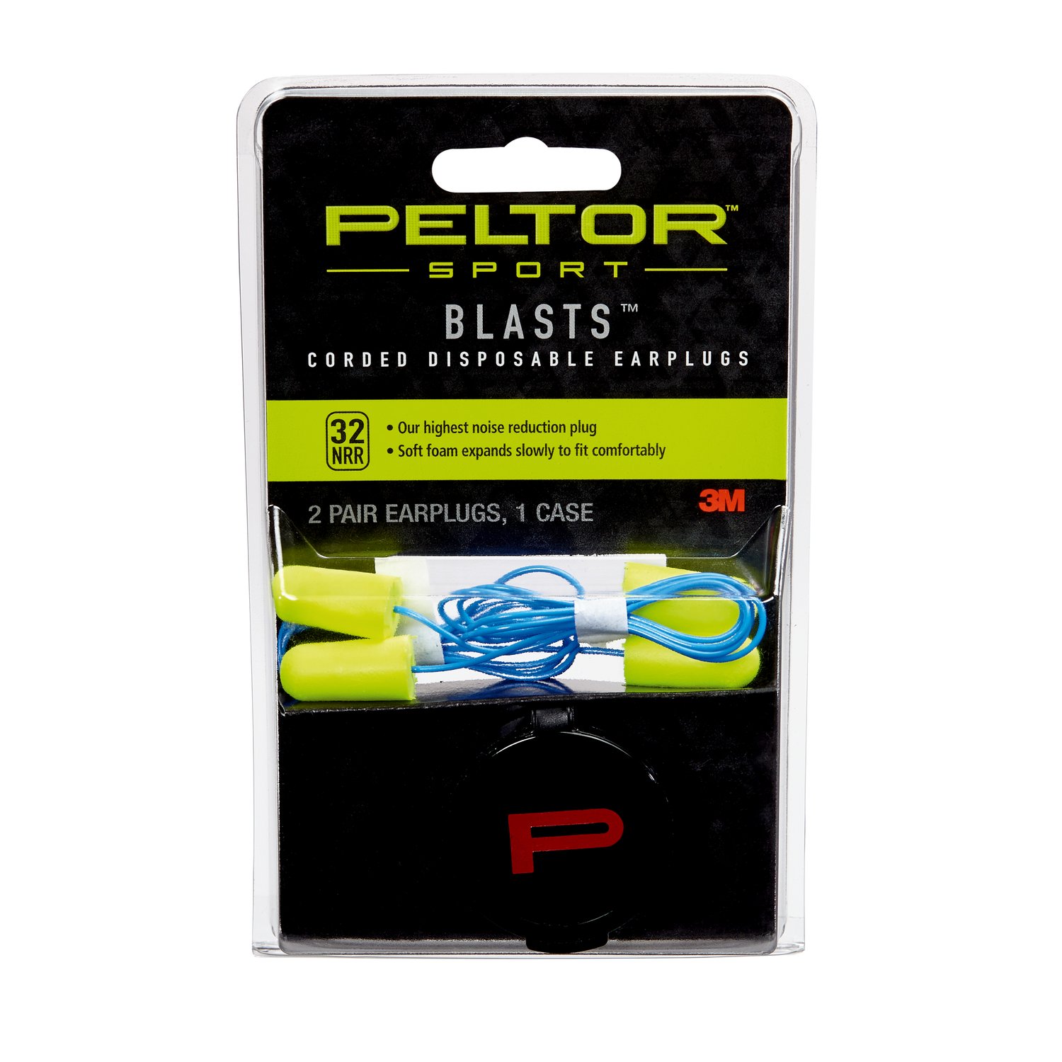 7010377058 - Peltor Sport Blasts Corded Disposable Earplugs 97081-10C, 2 Pair Pack, Neon Yellow