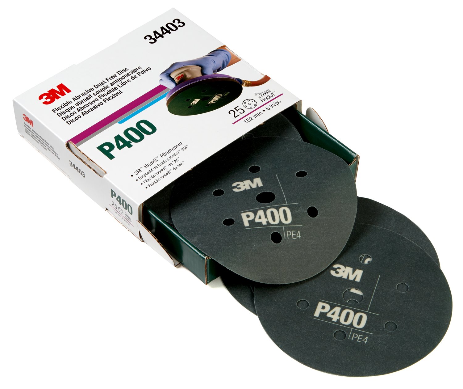 7100180075 - 3M Hookit Flexible Abrasive Disc 270J, 34402, 6 in 7H, Dust Free,
P320, 25 discs per carton, 5 cartons per case