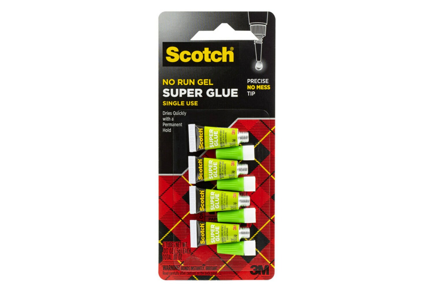 7000047661 - Scotch Super Glue Gel AD119, 4-Pack of single-use tubes, .017 oz each