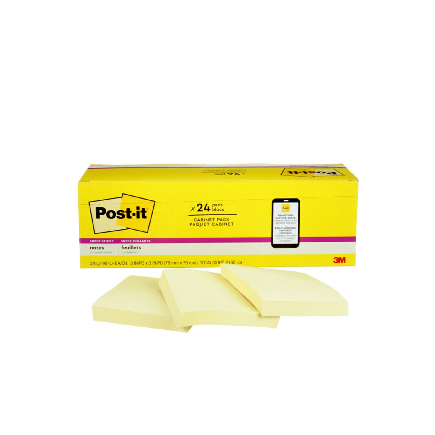 7100242070 - Post-it Super Sticky Notes 654-24SSCP, Canary, 3 in x 3 in (76 mm x 76mm), 100% PEFC, SGSCH-PEFC-COC-110078