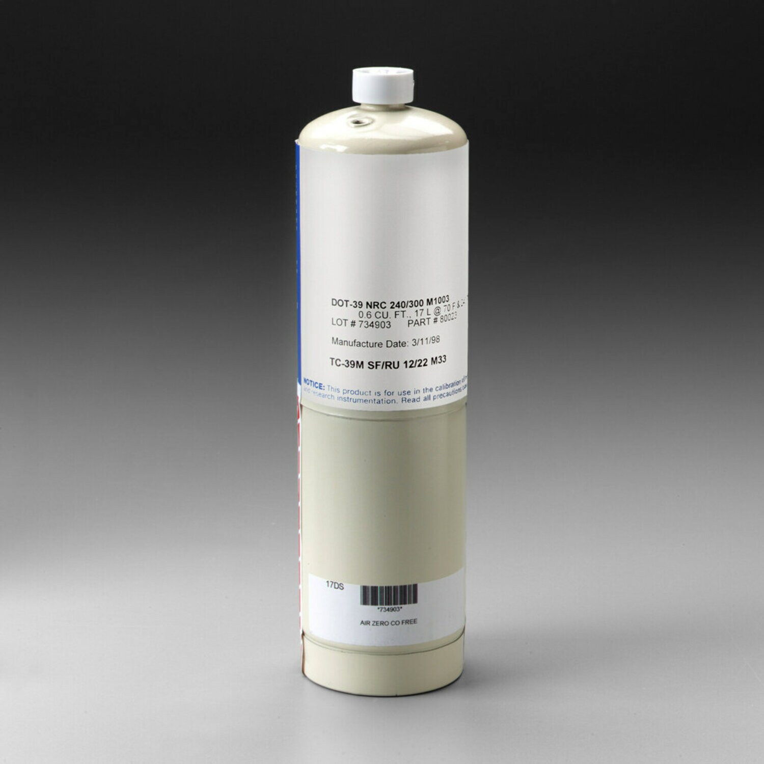 7000131706 - 3M Zero Gas Cylinder 529-05-18, 1 EA/Case