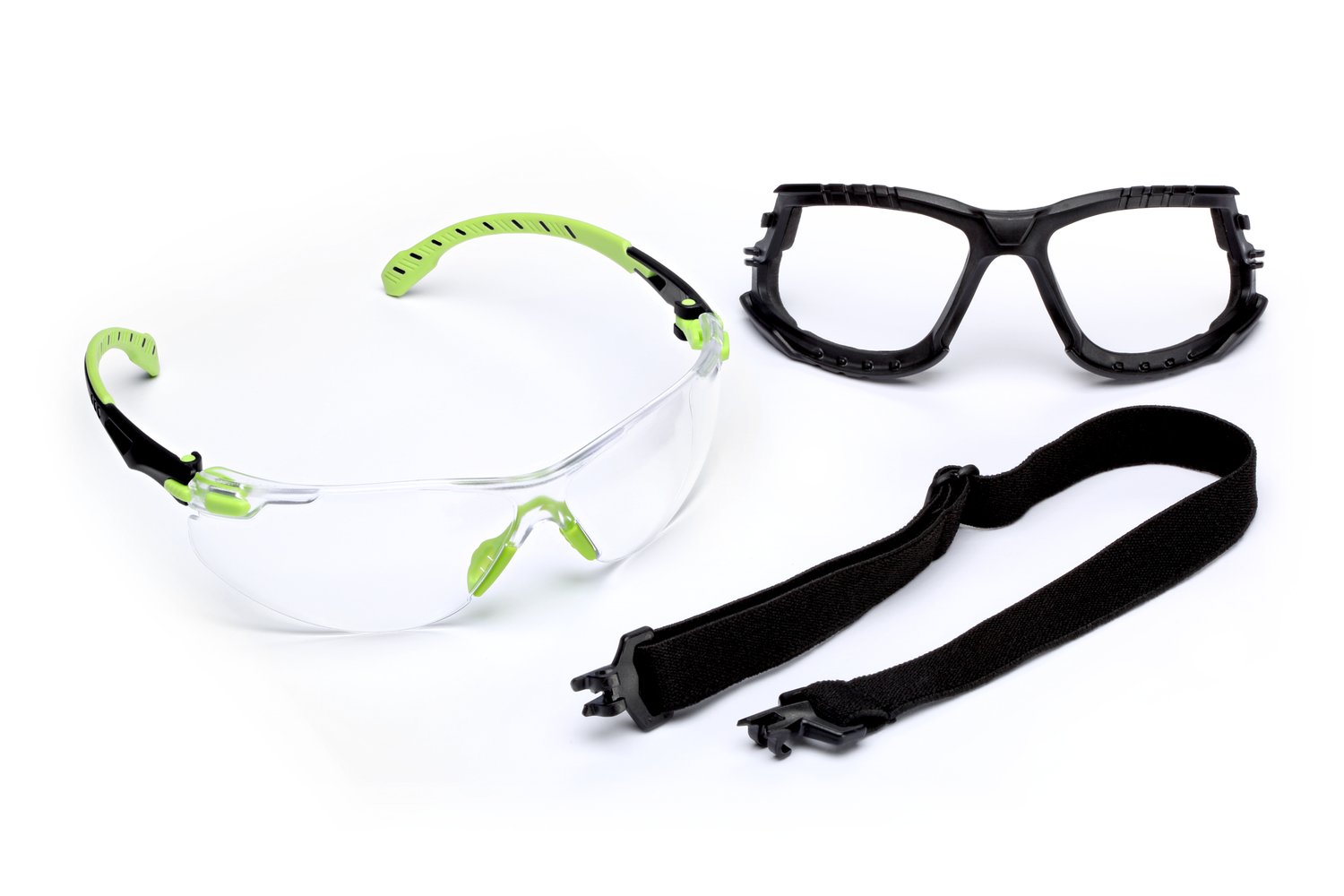 7100079182 - 3M Solus 1000-Series Safety Glasses S1201SGAF-KT, Kit, Foam, Strap, Green/Black, Clear Scotchgard Anti-Fog Lens, 20 EA/Case
