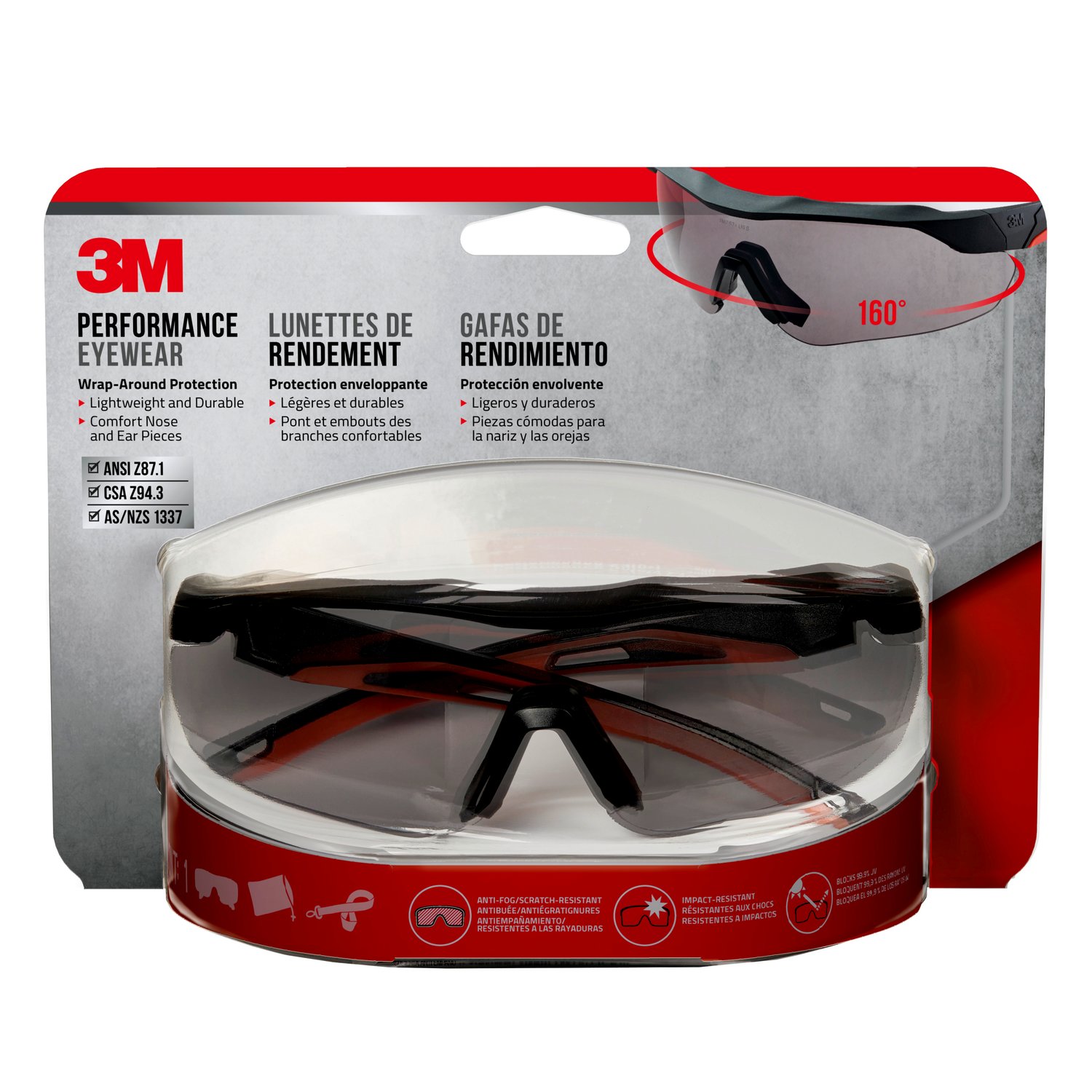 7100153473 - 3M Performance Eyewear Anti-Fog, 47091H1-DC, Black/Red, Gray Lens, 4/case
