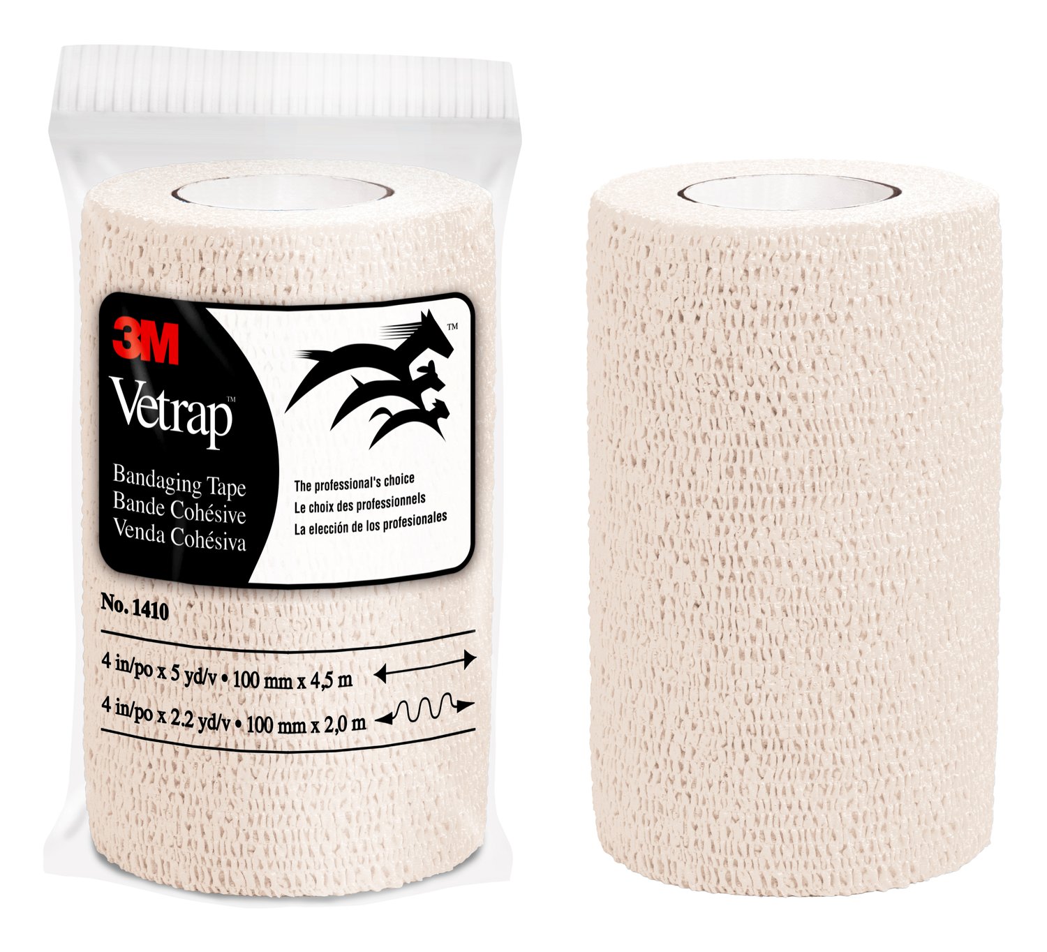 7100031645 - 3M Vetrap Bandaging Tape 1410W-18, White, 4 in x 5 yd (100 mm x 4,5 m), 18 Rolls/Case