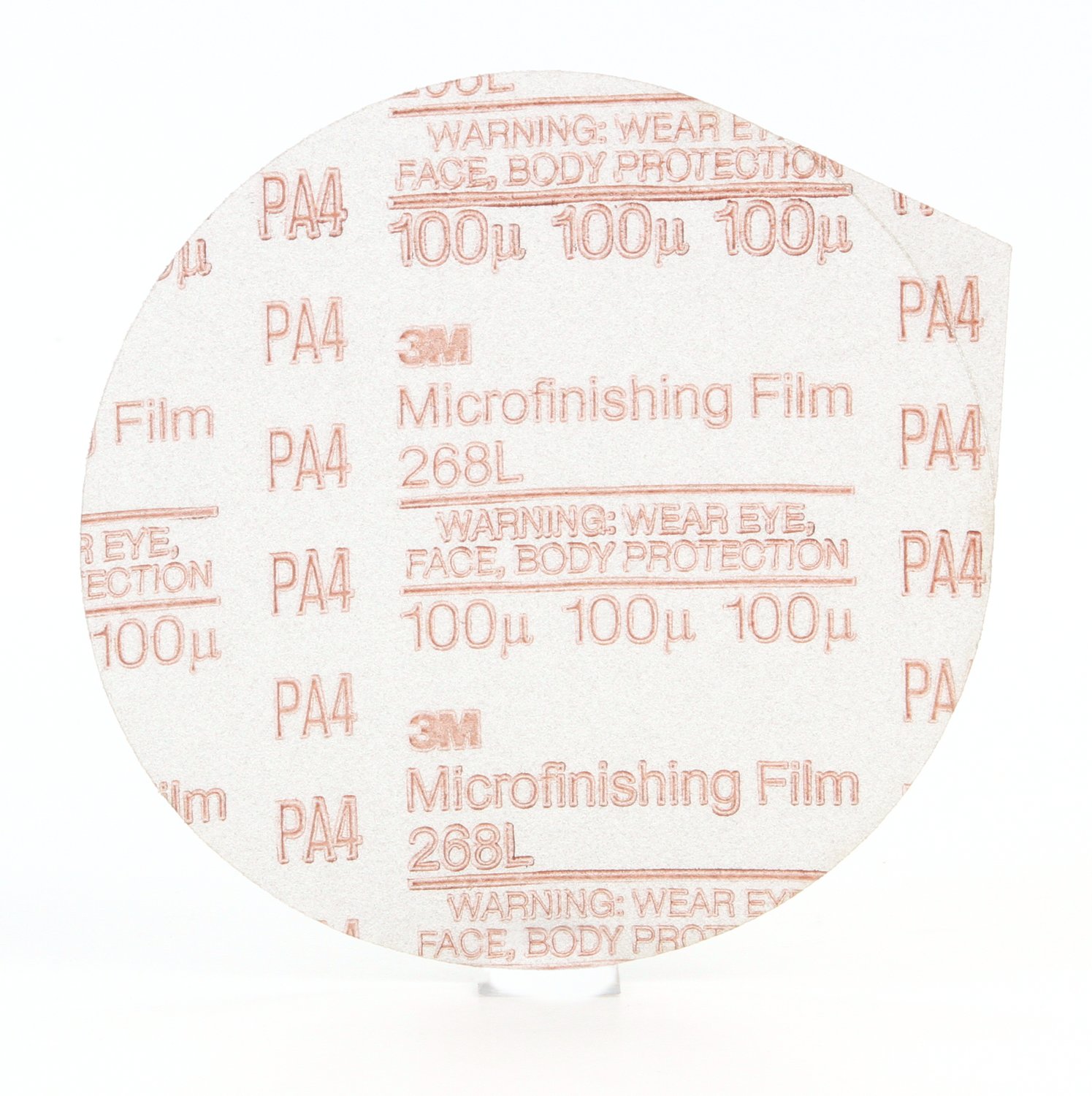 7010325496 - 3M Microfinishing PSA Film Disc 268L, 100 Mic 3MIL, Type D, 5 in x NH, Die 500X, 25/Pac, 500 ea/Case
