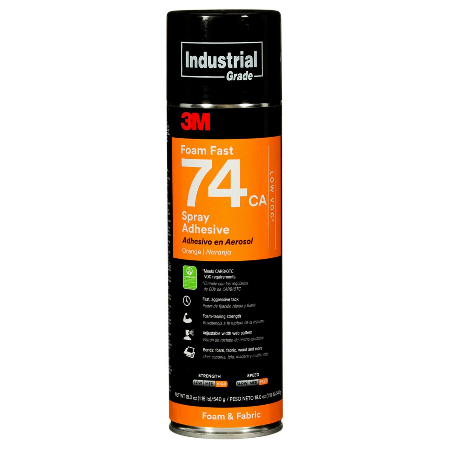 7100014104 - 3M Foam Fast Spray Adhesive 74CA, Low VOC <25%, Orange, 24 fl oz (Net Wt 19 oz), 12 Can/Case