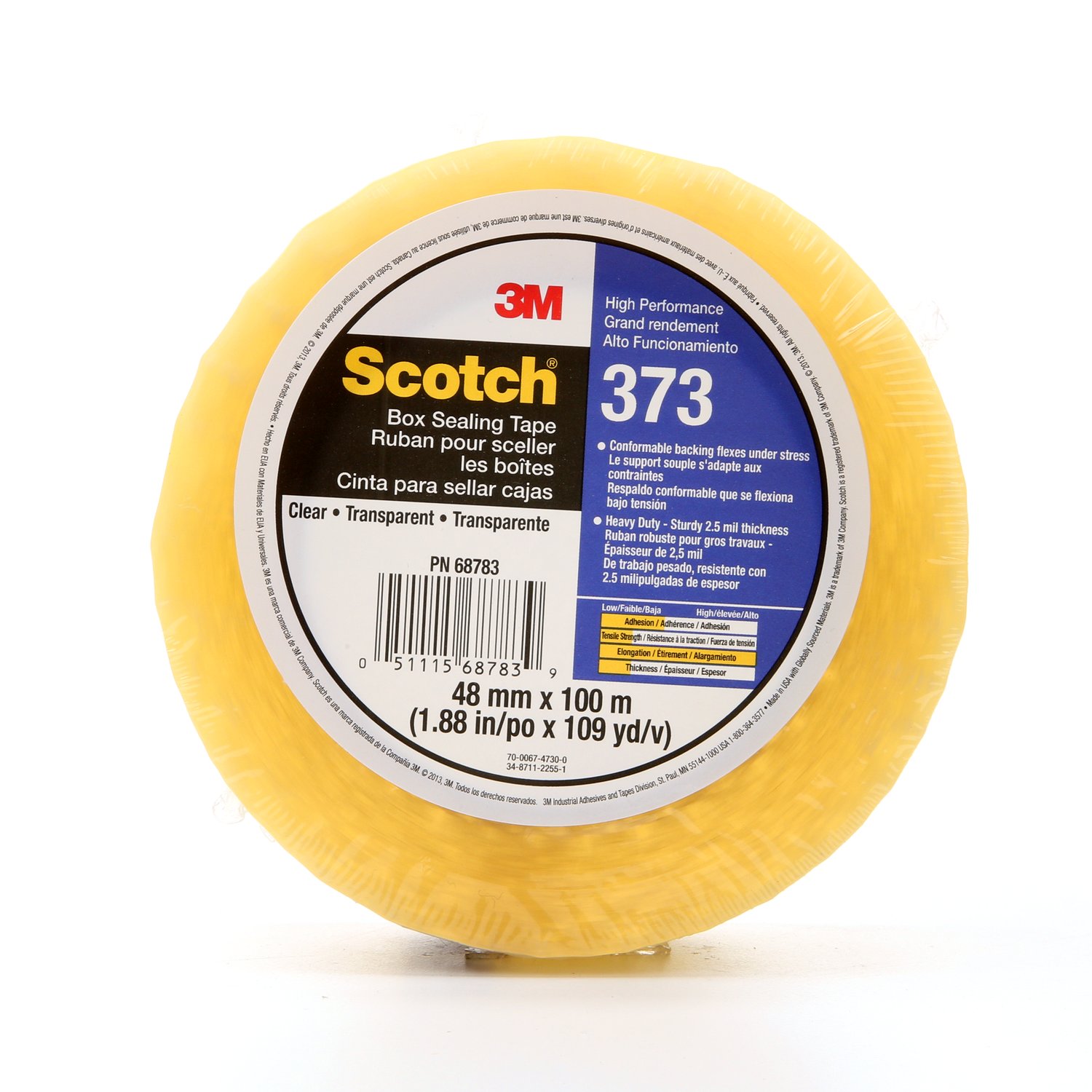7010374966 - Scotch Box Sealing Tape 373, Clear, 48 mm x 100 m, 36/Case,
Individually Wrapped Conveniently Packaged