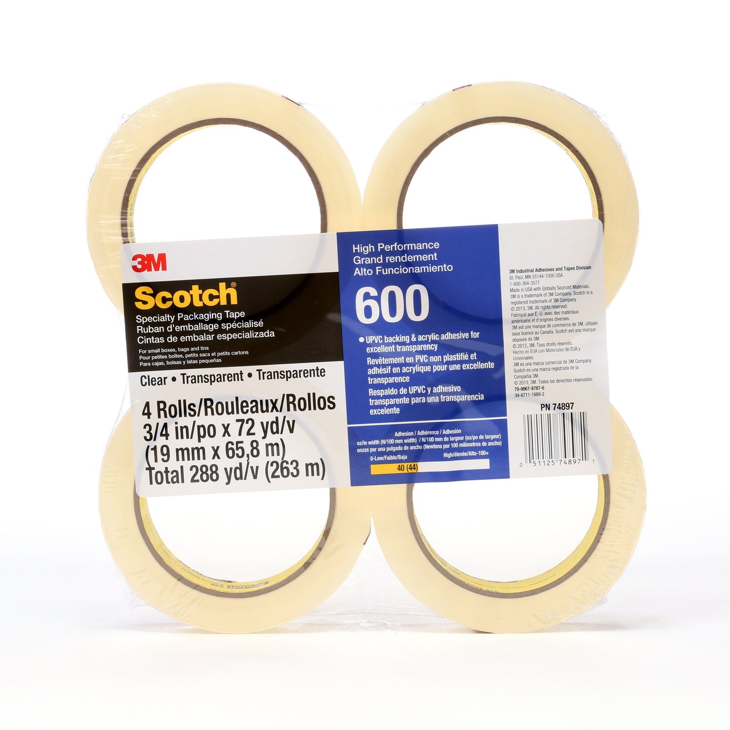 7010375599 - Scotch Light Duty Packaging Tape 600, Clear, High Clarity, 3/4 in x 72 yd, 12 Pack/Case, Conveniently Packaged