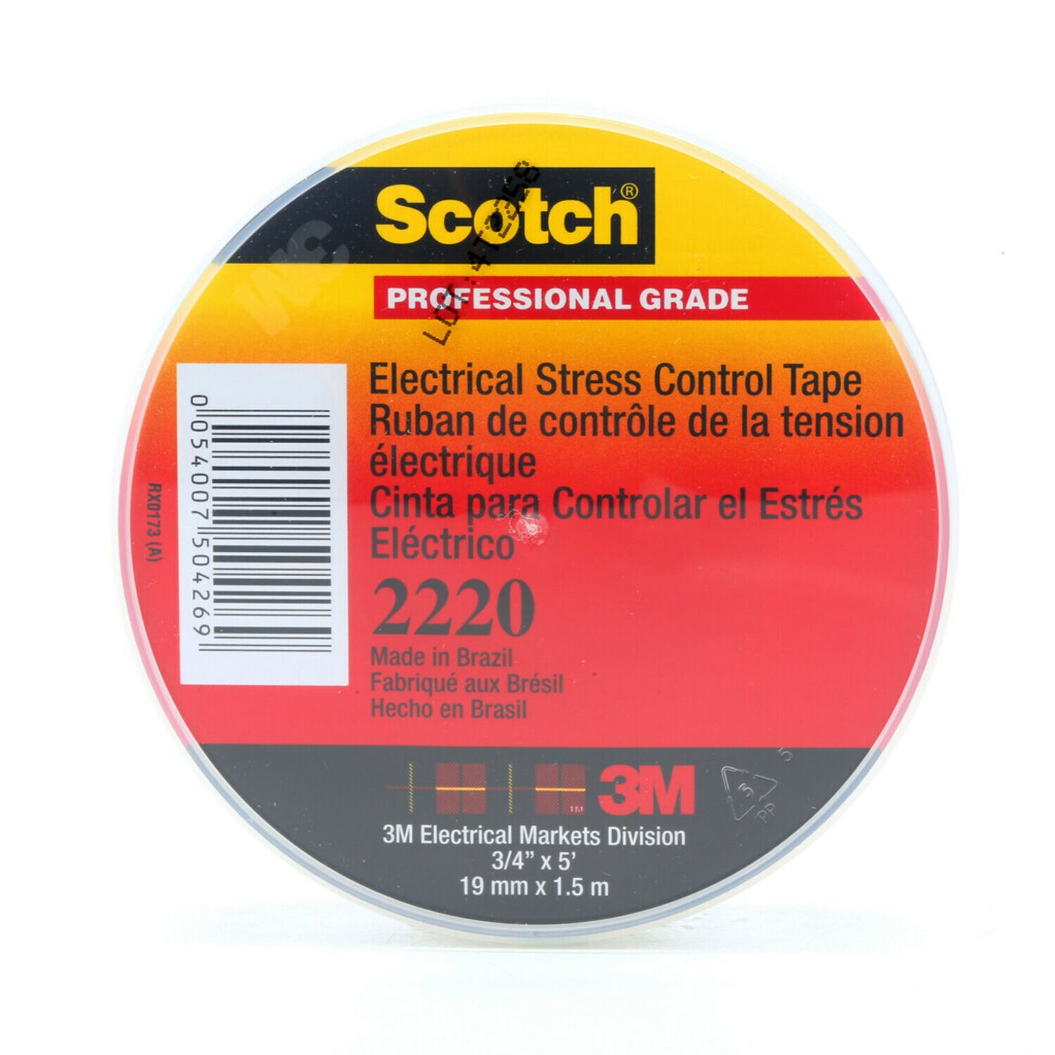 7000089981 - Scotch Electrical Stress Control Tape 2220, 3/4 in x 5 ft, Gray, 100 rolls/Case