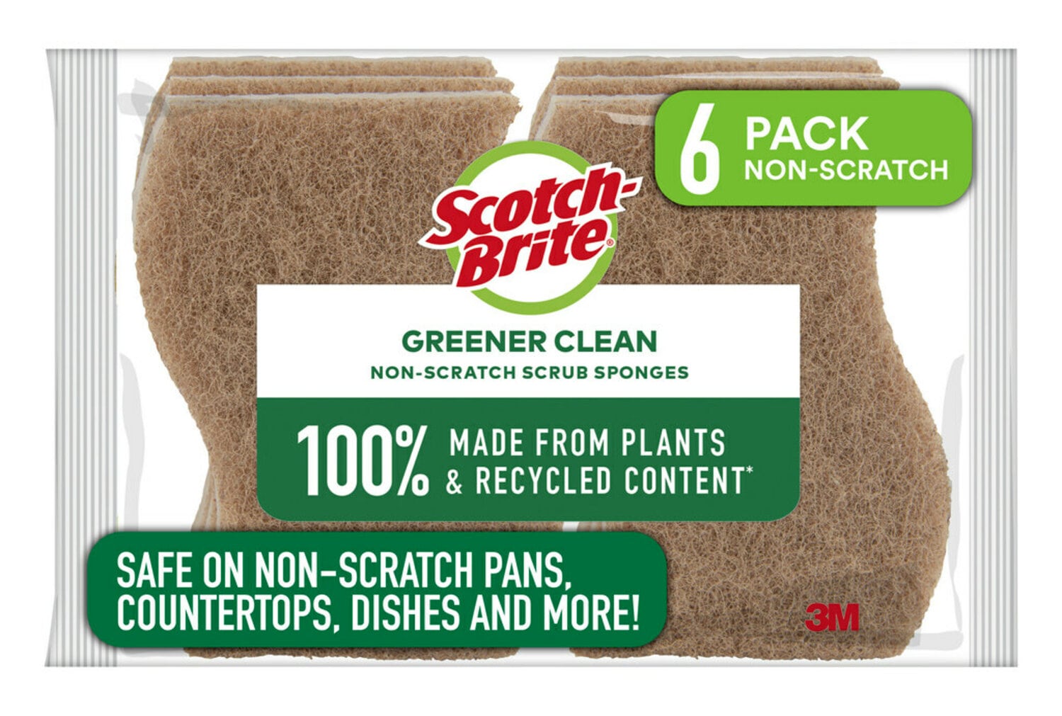 7100195738 - Scotch-Brite Greener Clean Non-Scratch Scrub Sponge 97036, 6/6