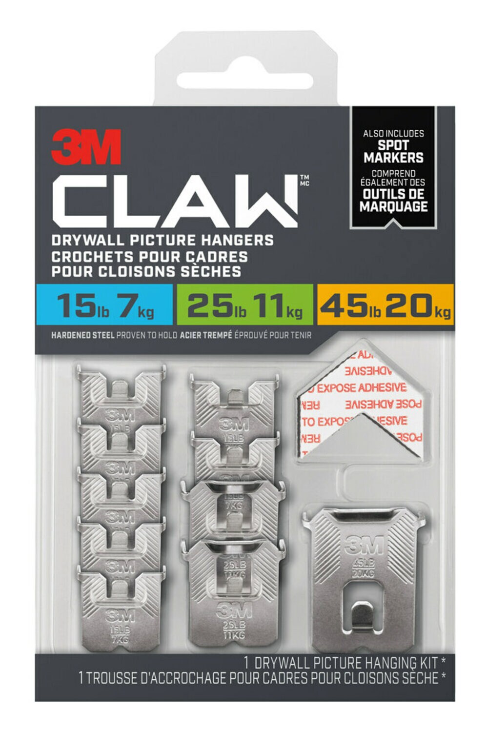 7100248593 - 3M CLAW Drywall Picture Hanger Variety Pack with Spot Markers 3PHKITM-10EF