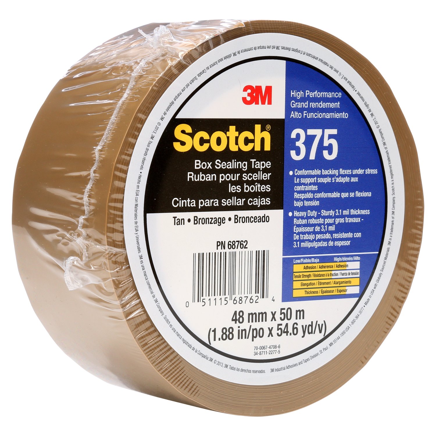 7100179524 - Scotch Custom Printed Box Sealing Tape 375CP, Tan, 72 mm x 50 m, 24
Roll/Case