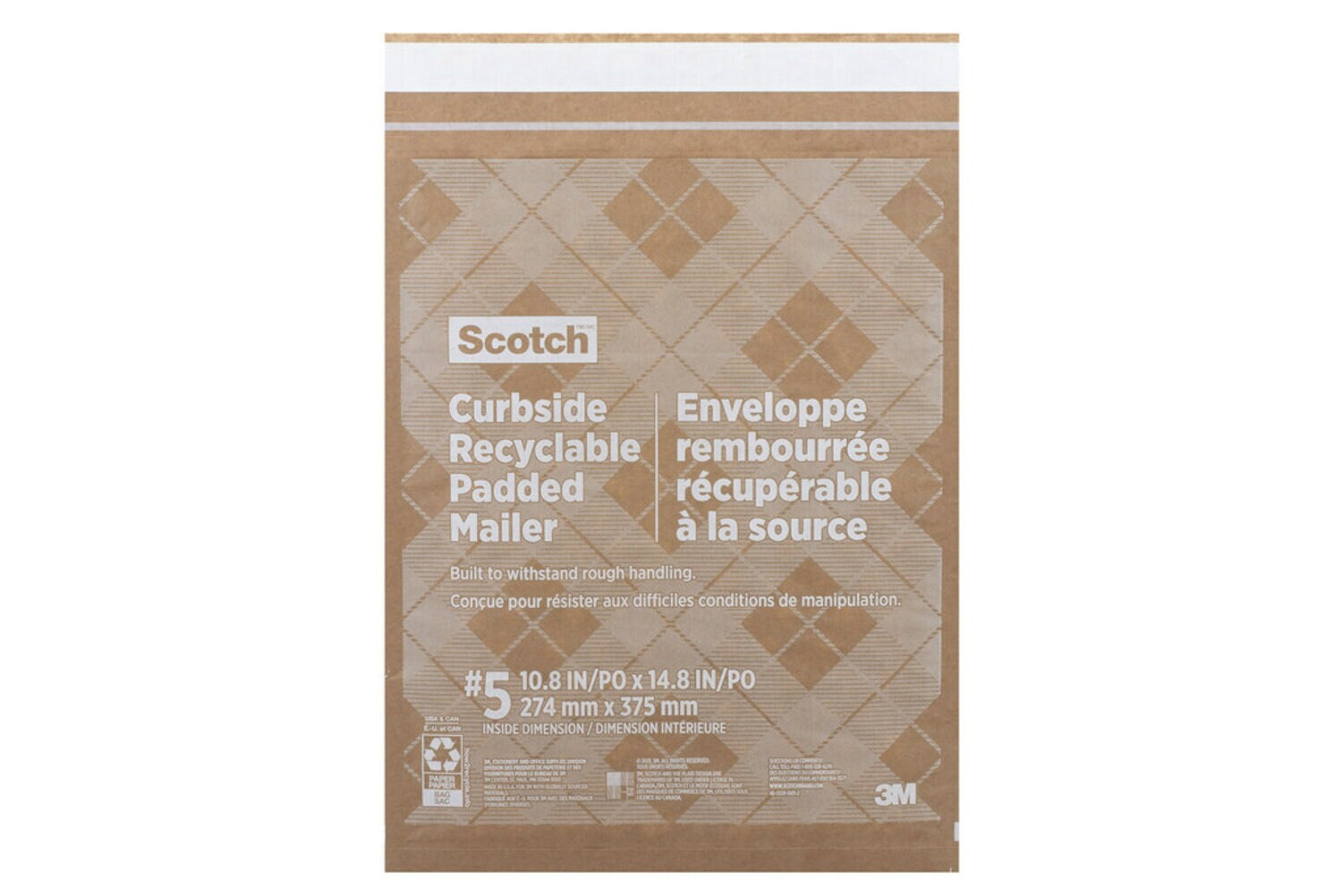 7100256598 - Scotch Curbside Recyclable Padded Mailer CR-5-1, 10.5 in x 14.75 in (266 mm x 374 mm), Size 5