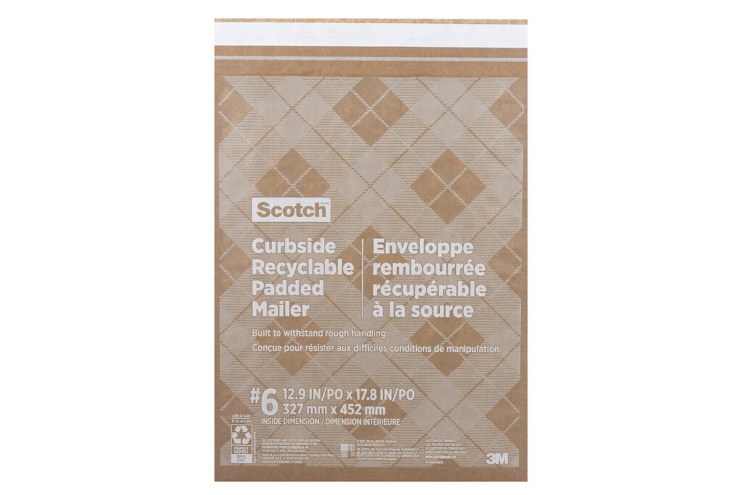 7100258007 - Scotch Curbside Recyclable Padded Mailer CR-6-1, 12.5 in x 17.5 in (317 mm x 444 mm), Size 6