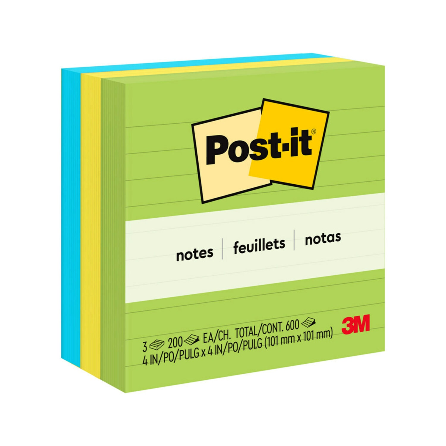 7100145163 - Post-it Notes, 675-3AUL, 4 in x 4 in (101 mm x 101 mm) Jaipur colors. 3
pads, 200 sheets/pad