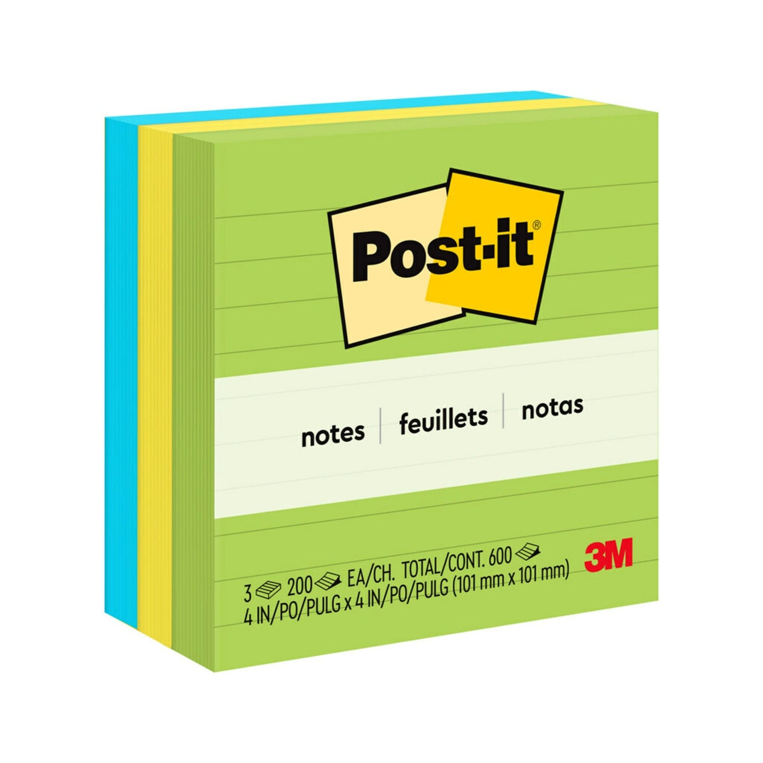7100230243 - Post-it Notes 675-3AUL, Jaipur Colors, 4 in x 4 in (101 mm x 101 mm), 6 pads, 100 sheets each, 100% PEFC, SGSCH-PEFC-COC-110078