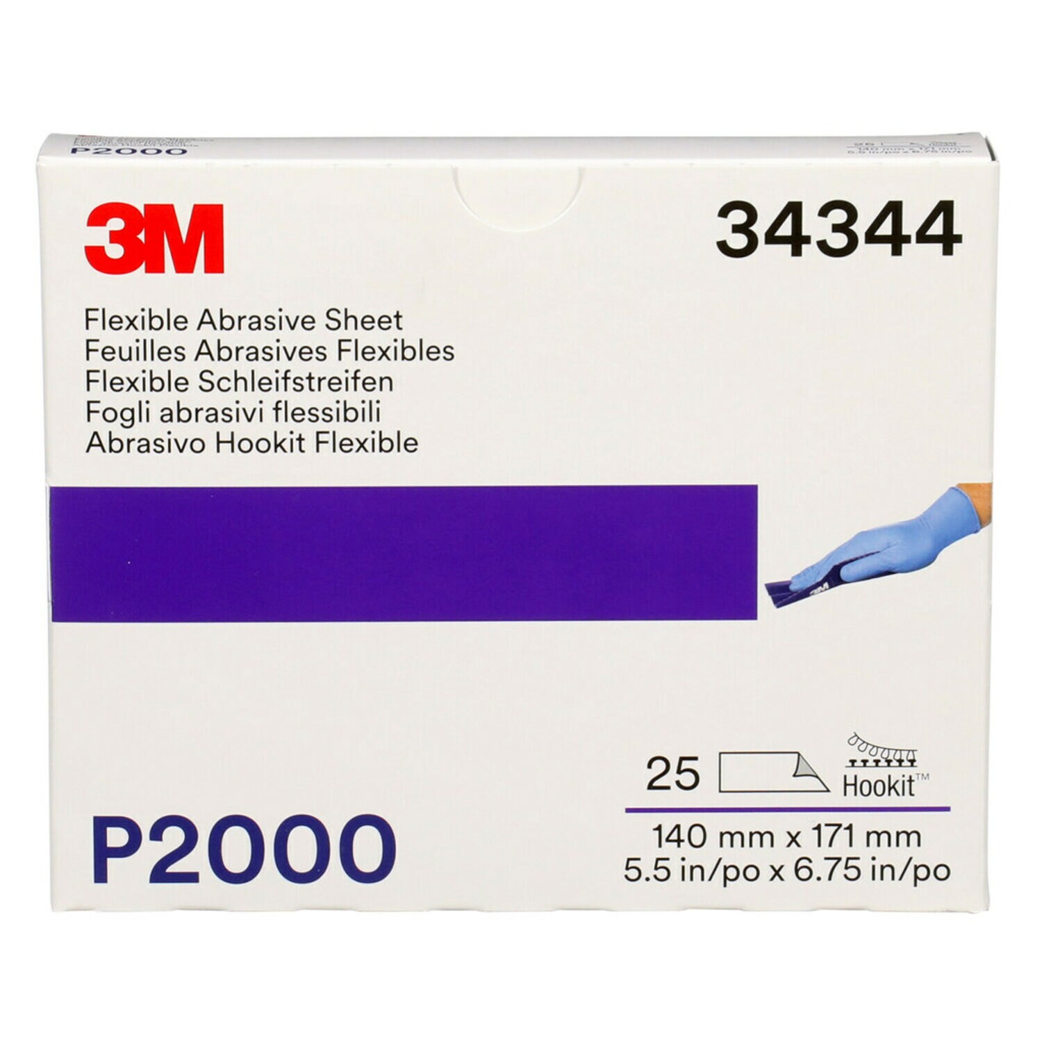 7100179991 - 3M Hookit Flexible Abrasive Hand Sheet 270J, 34344, 5.5 in x 6.8 in, P2000, 25 sheets per box, 5 boxes per case