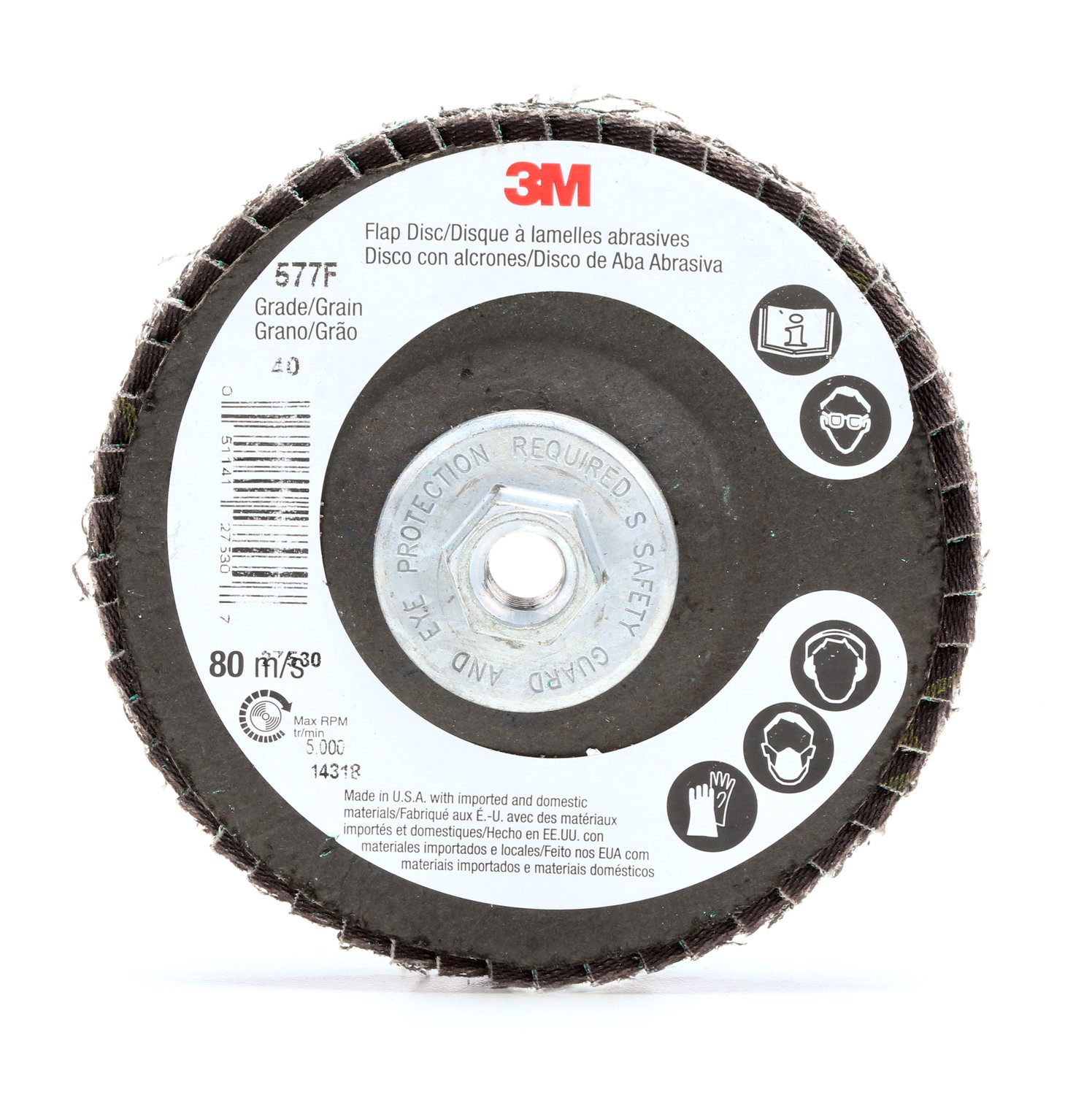 7010326755 - 3M Flap Disc 577F, 80, T29 Quick Change, 4 in x 3/8 in-24, 10 ea/Case