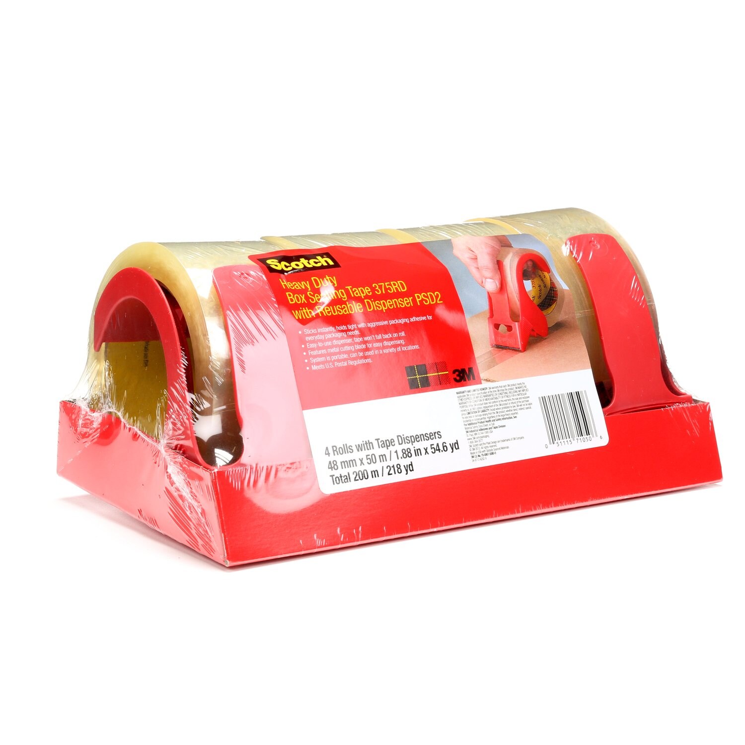 7010312462 - Scotch Box Sealing Tape with Dispenser PSD2, Clear, 48 mm X 50 m, 24/Case