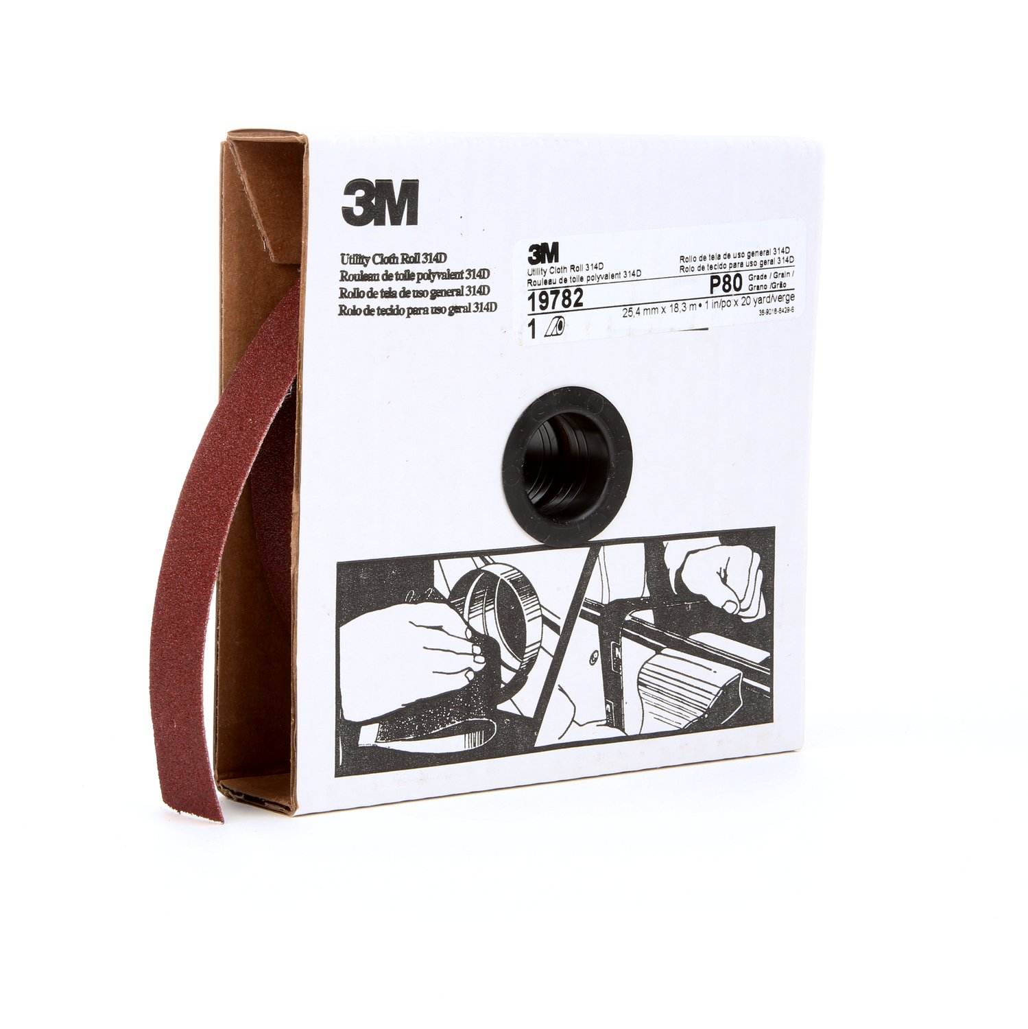 7000118504 - 3M Utility Cloth Roll 314D, P80 J-weight, 1 in x 20 yd, 5 ea/Case