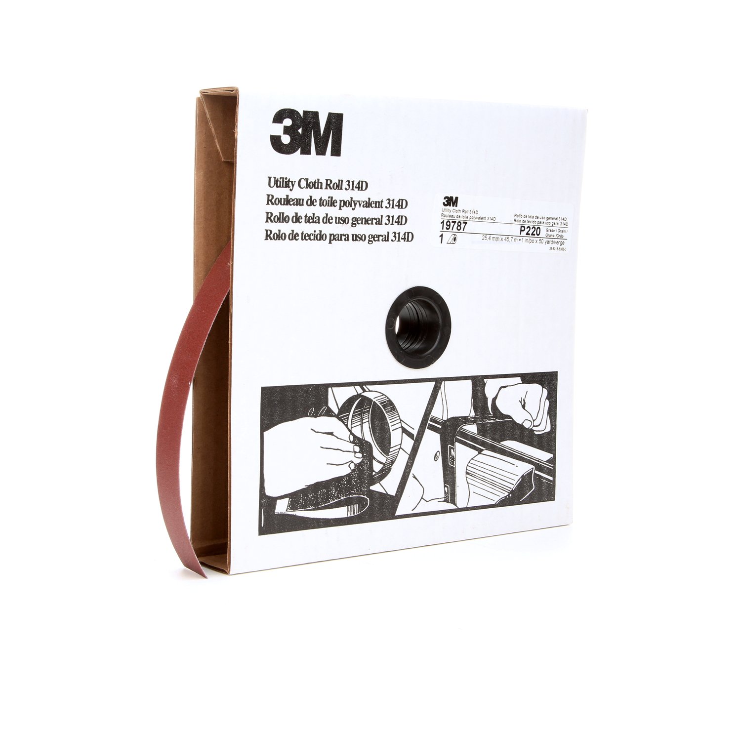 7000118509 - 3M Utility Cloth Roll 314D, P220 J-weight, 1 in x 50 yd, 5 ea/Case