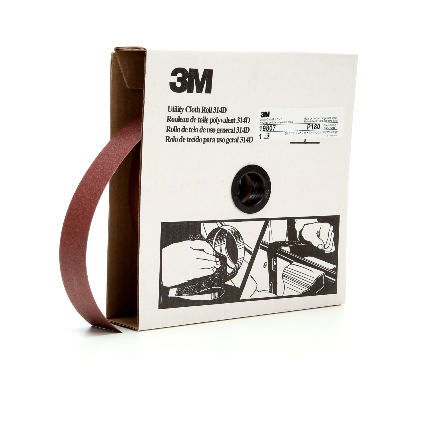7000118527 - 3M Utility Cloth Roll 314D, P180 J-weight, 1-1/2 in x 50 yd, 5 ea/Case