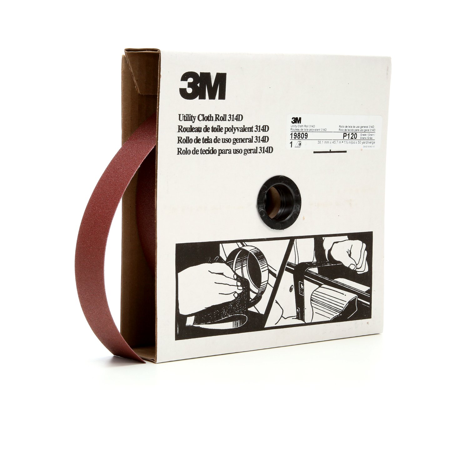 7000118529 - 3M Utility Cloth Roll 314D, P120 J-weight, 1-1/2 in x 50 yd, 5 ea/Case