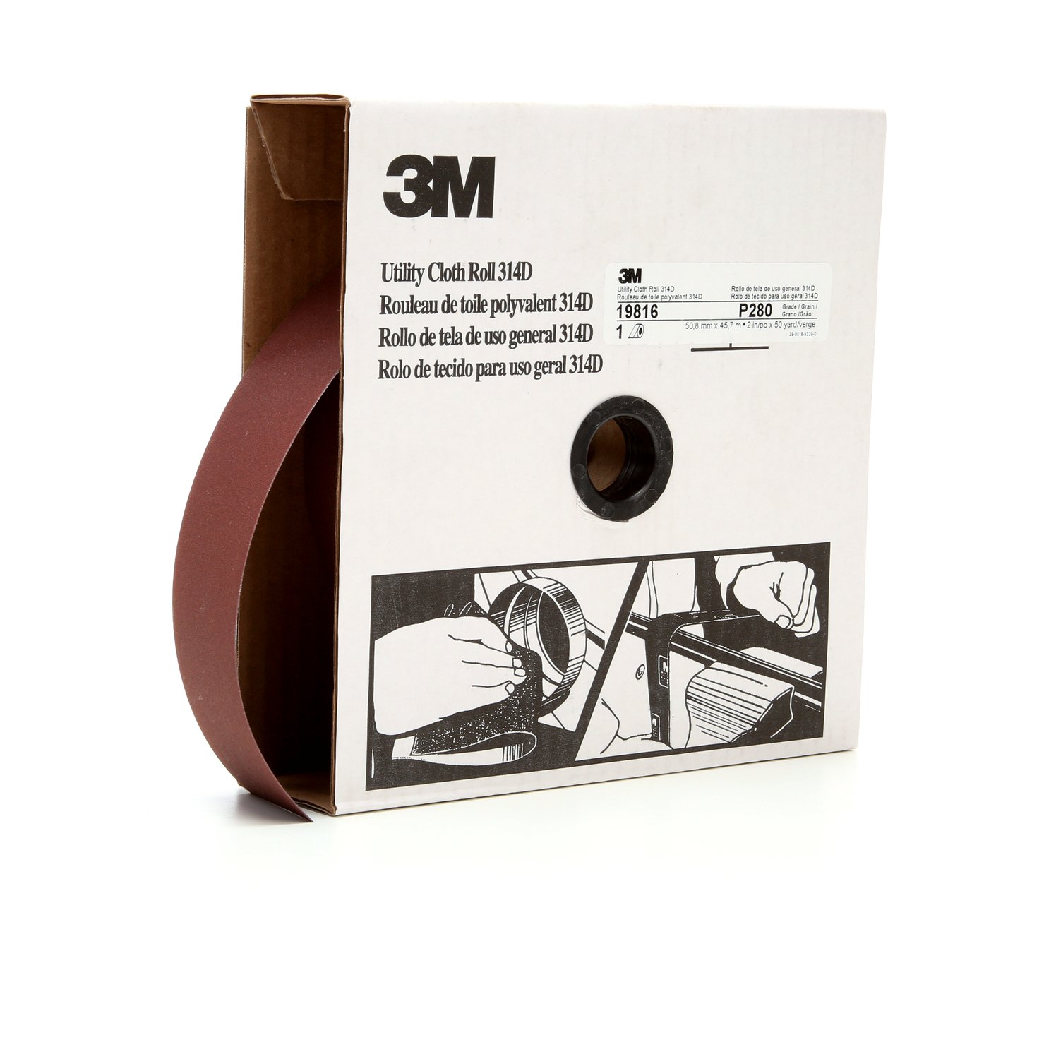 7000118536 - 3M Utility Cloth Roll 314D, P280 J-weight, 2 in x 50 yd, 5 ea/Case