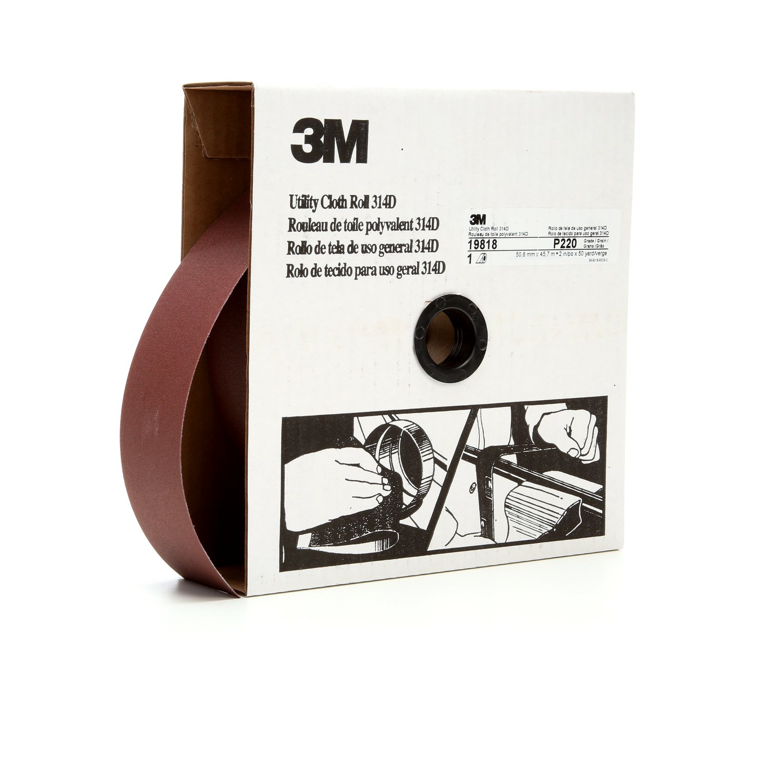 7000118538 - 3M Utility Cloth Roll 314D, P220 J-weight, 2 in x 50 yd, 5 ea/Case