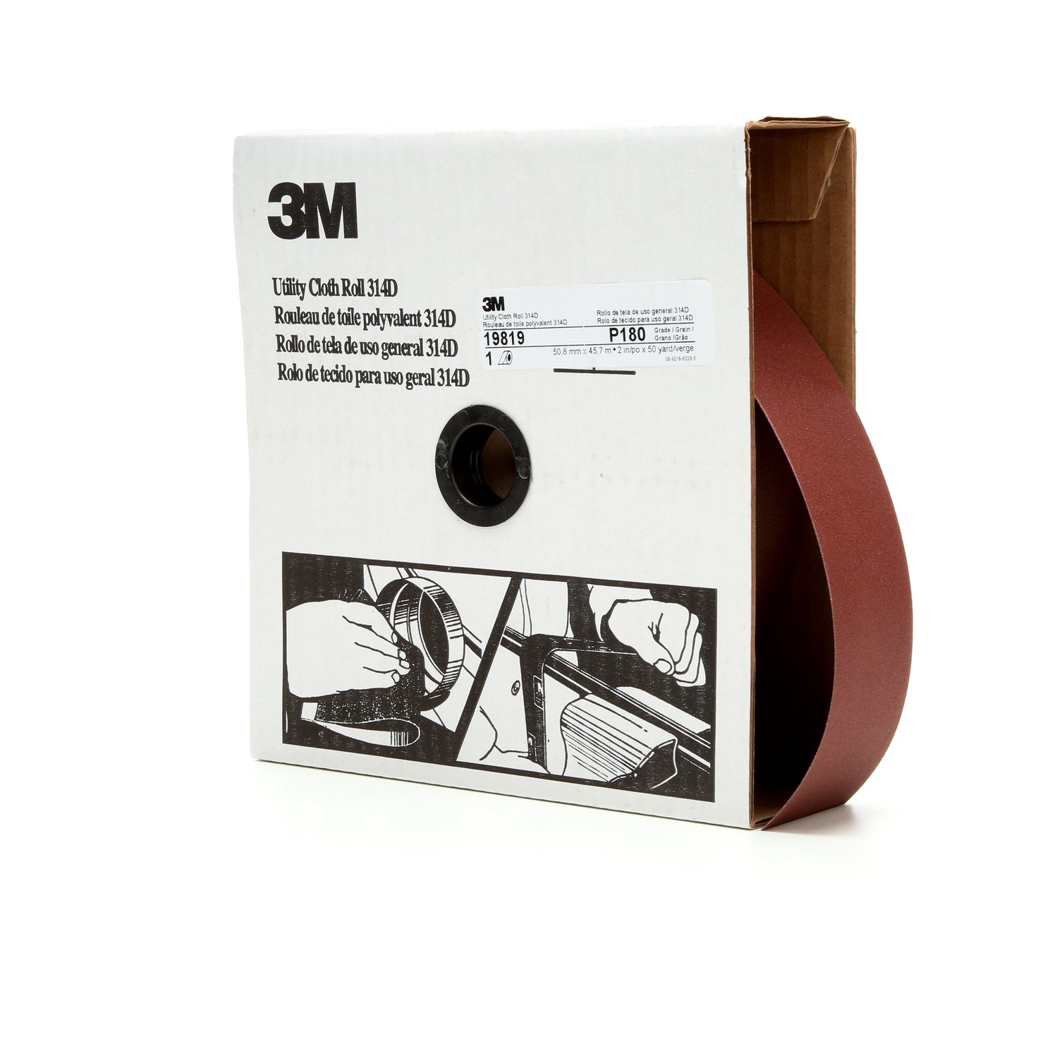 7000118539 - 3M Utility Cloth Roll 314D, P180 J-weight, 2 in x 50 yd, 5 ea/Case