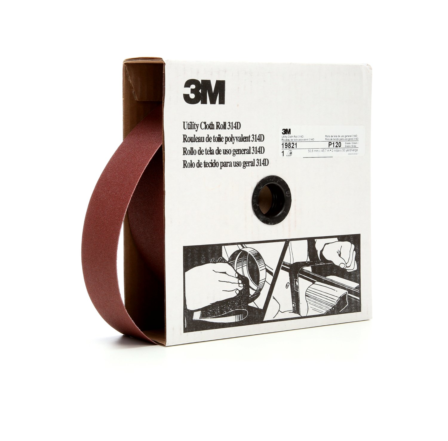 7000118541 - 3M Utility Cloth Roll 314D, P120 J-weight, 2 in x 50 yd, 5 ea/Case
