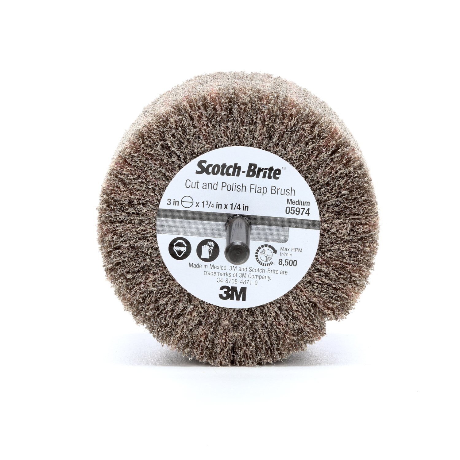 7100050520 - Scotch-Brite Cut and Polish Flap Brush, 3 in x 1-3/4 in x 1/4 in A MED, 10 ea/Case