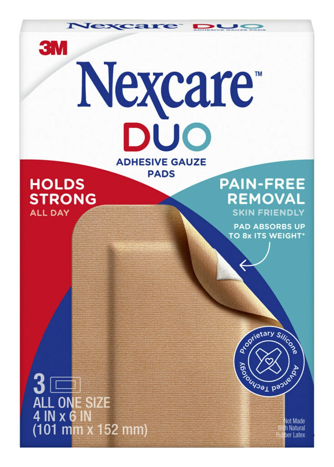 7100268739 - Nexcare Duo Adhesive Gauze Pads DSA46-3, 4 in x 6 in (101 mm x 152 mm), 3/pk