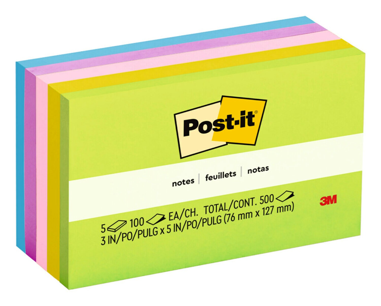 7100243047 - Post-it Notes 655-5UC, Jaipur Colors, 3 in x 5 in (76 mm x 127 mm), 100% PEFC, SGSCH-PEFC-COC-110078