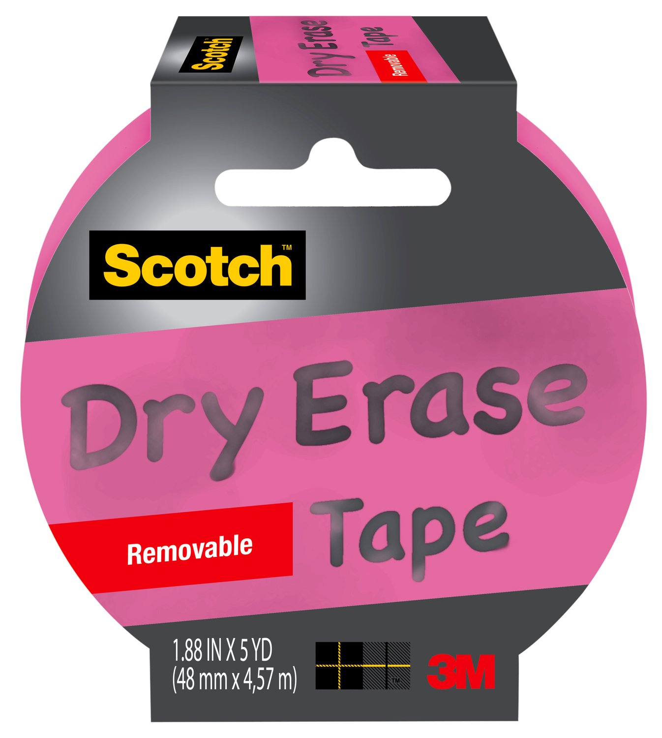 7010311833 - Scotch Dry Erase Tape 1905R-DE-PNK, 1.88 in x 5 yd (47,7 mm x 4,57 m),
Pink Dry Erase,3 per inner, 4 inners, 12 per case