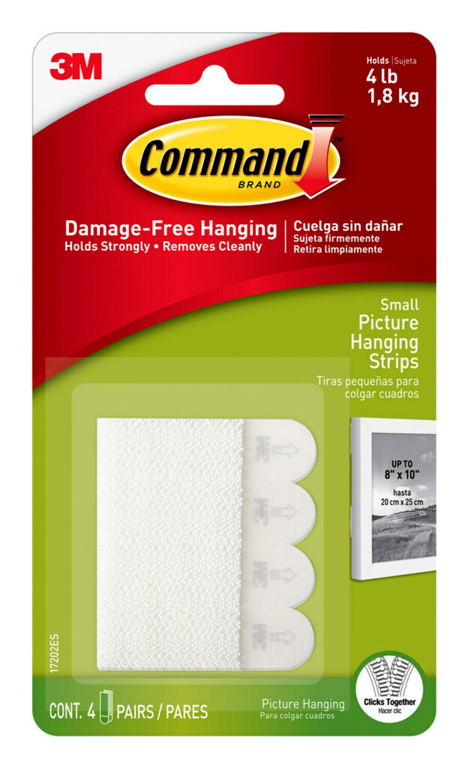 7000038170 - Command Small Picture Hanging Strips 17202, White, 4/Pack, 9 Packs/Bag, 3 Bags/Case