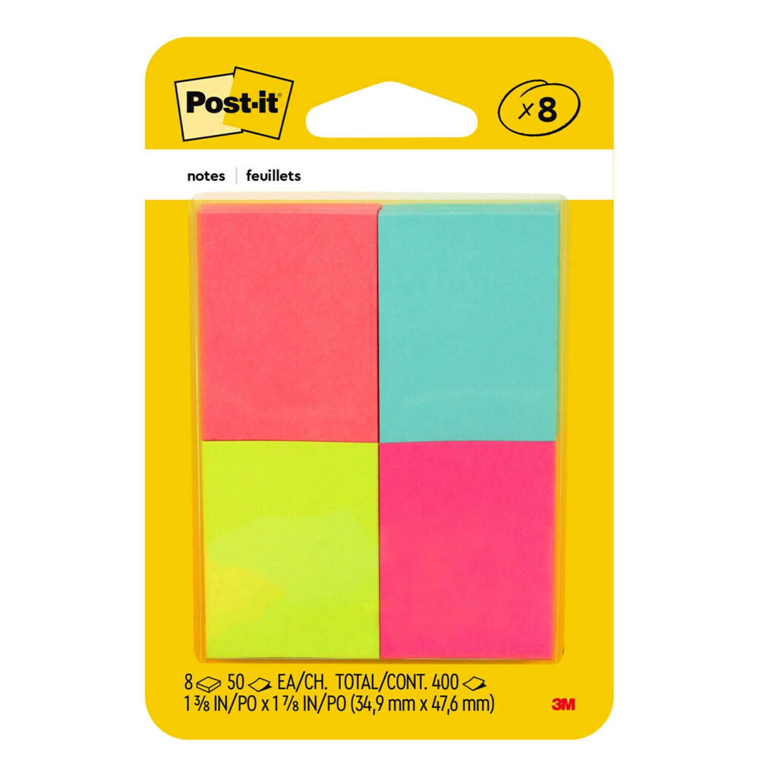 7100243120 - Post-it Notes 653-8AF, Capetown Colors, 1-3/8 in x 1-7/8 in (34,9 mm x 47,6 mm), 100% PEFC, SGSCH-PEFC-COC-110078