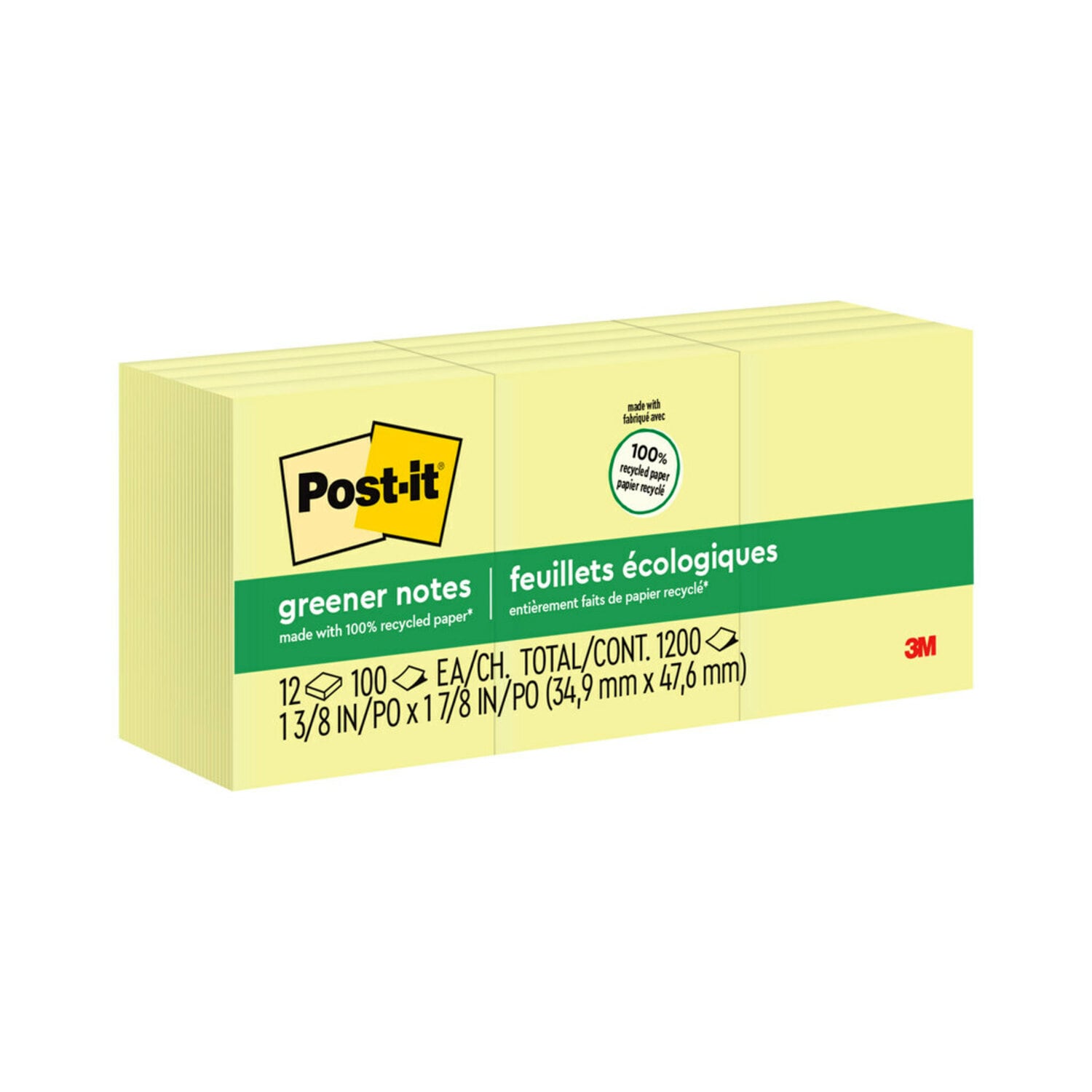 7100243774 - Post-it Notes 653 RP, 2 in x 1.5 in (50,8 mm x 38,1 mm), 100% PEFC, SGSCH-PEFC-COC-110078