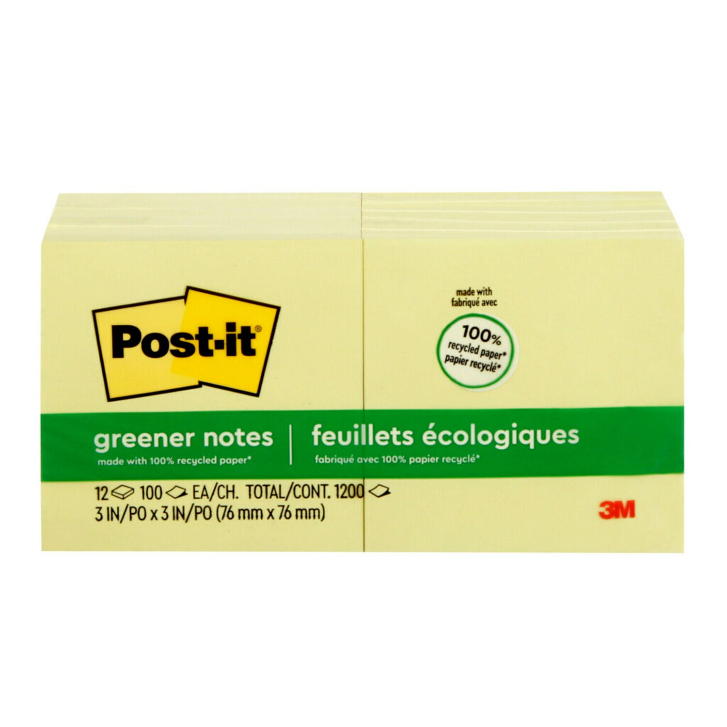 7100104288 - Post-it Notes 654-RP, 3 in x 3 in Canary Yellow