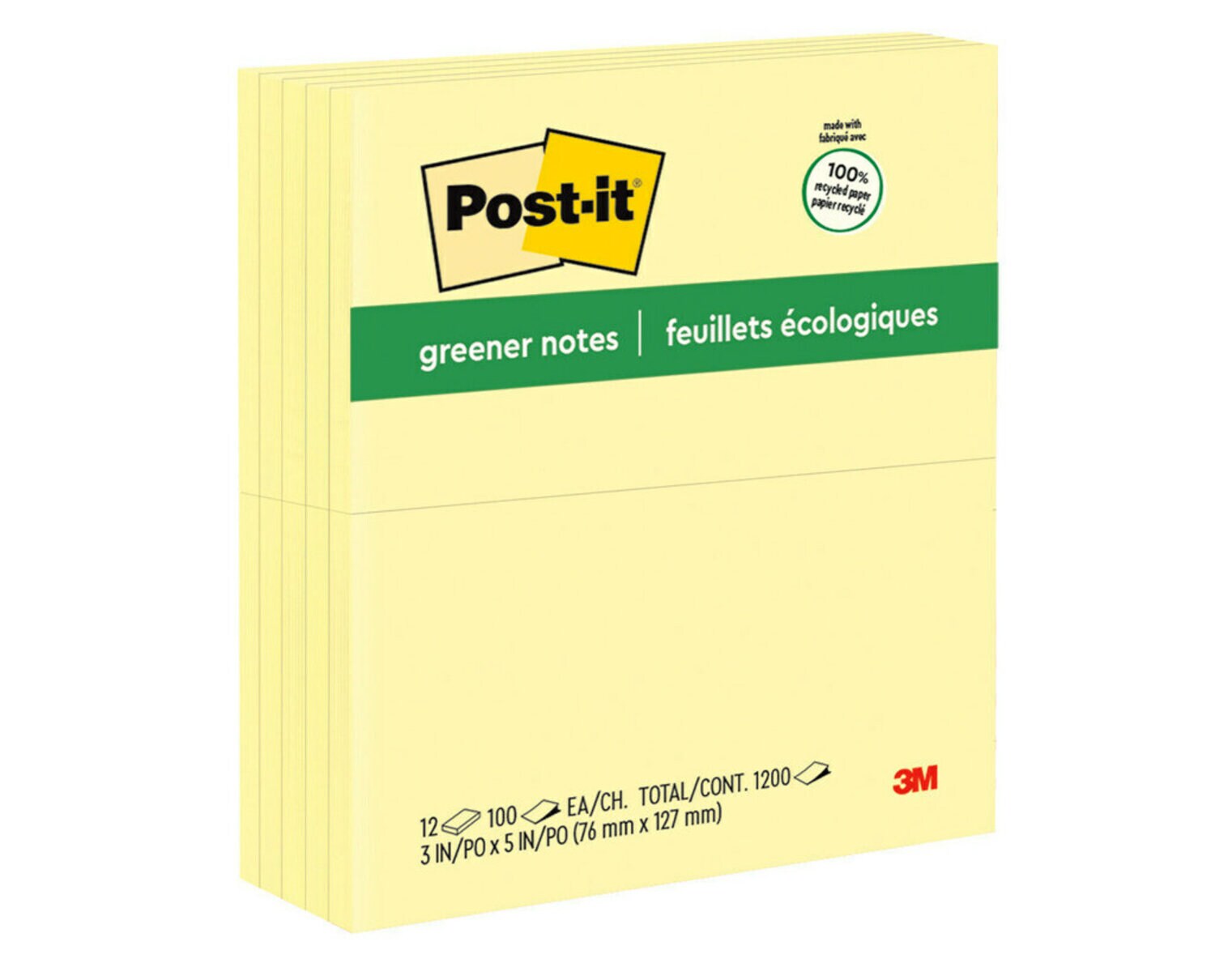7100244581 - Post-it Notes 655-RP, 3 in x 5 in (76 mm x 127 mm), 100% PEFC, SGSCH-PEFC-COC-110078