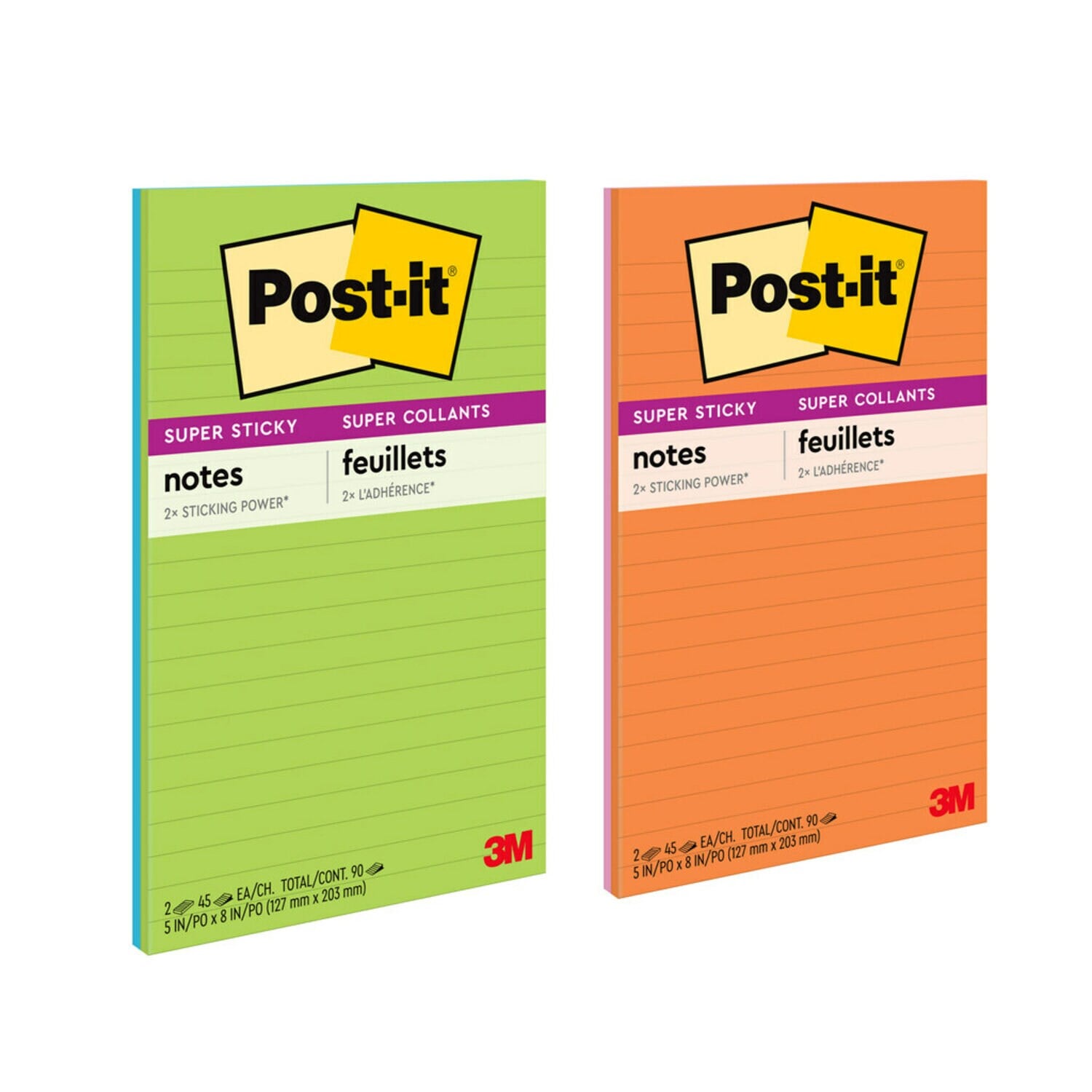 7100229686 - Post-it Super Sticky Notes 5845-SS, Energy Boost, Lined, 5 in x 8 in (127 mm x 203 mm), 2 pd/Pk, 100% PEFC, SGSCH-PEFC-COC-110078