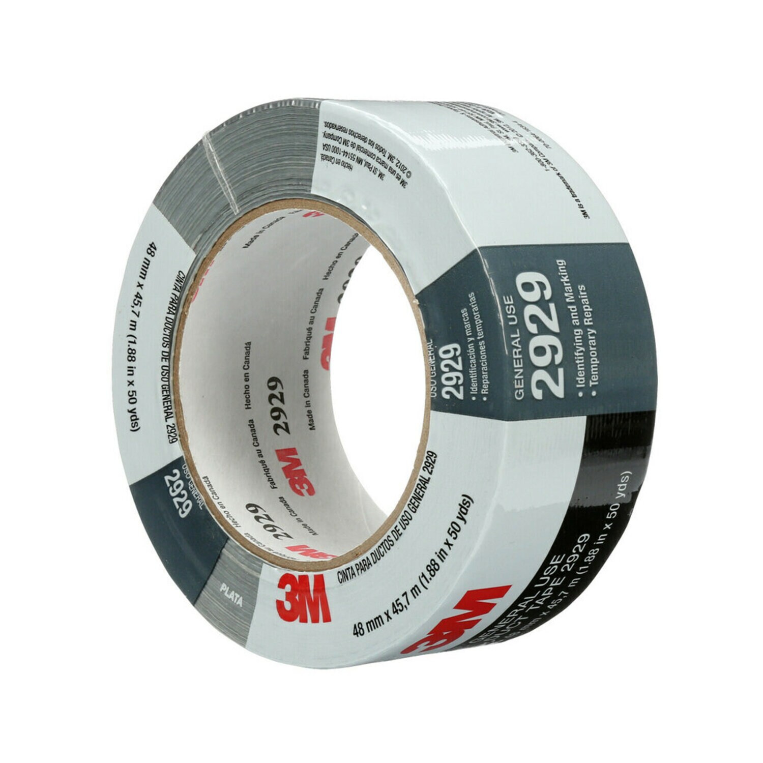 7000029030 - 3M General Use Duct Tape 2929, Silver, 1.88 in x 50 yd, 5.5 mil, 24 Roll/Case, Individually Wrapped Conveniently Packaged