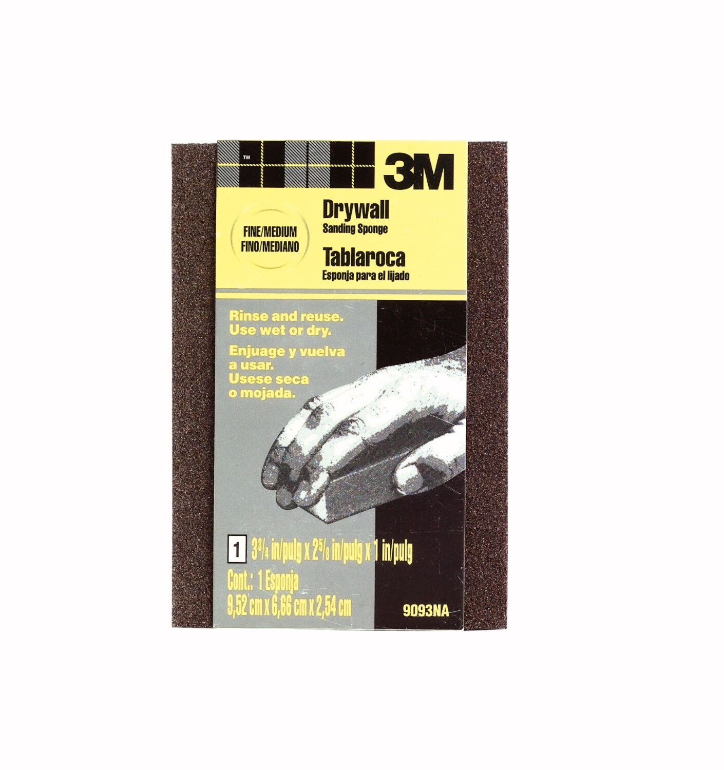 7100374488 - 3M Drywall Sanding Sponge 9093DC, Dual Grit Block, 3 3/4 in x 2 5/8 inx 1 in, Fine/Medium, 24 EA/CV