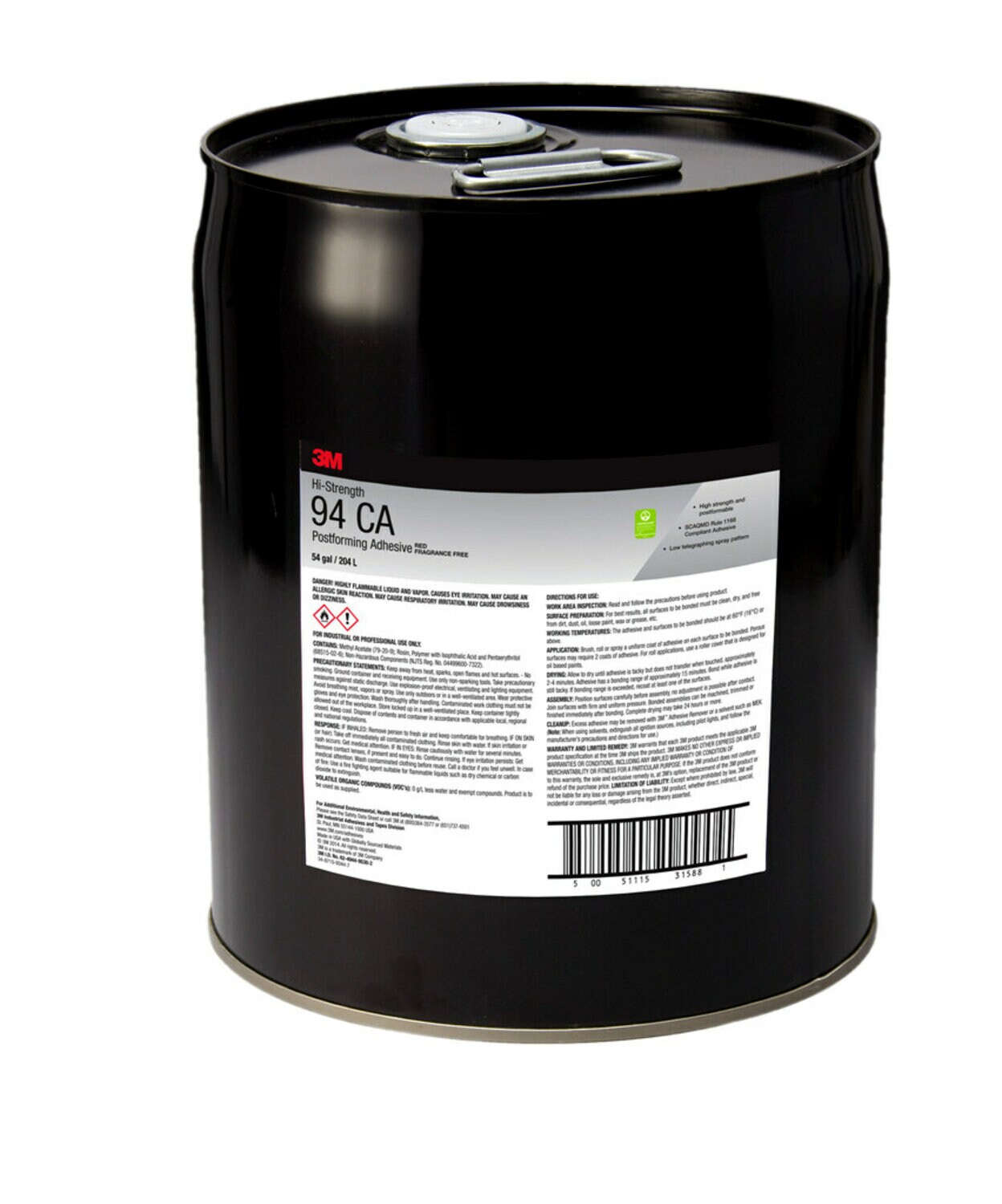 7100138384 - 3M Hi-Strength Postforming 94 CA Adhesive, Red, 55 Gallon (54 Gallon Net), Drum