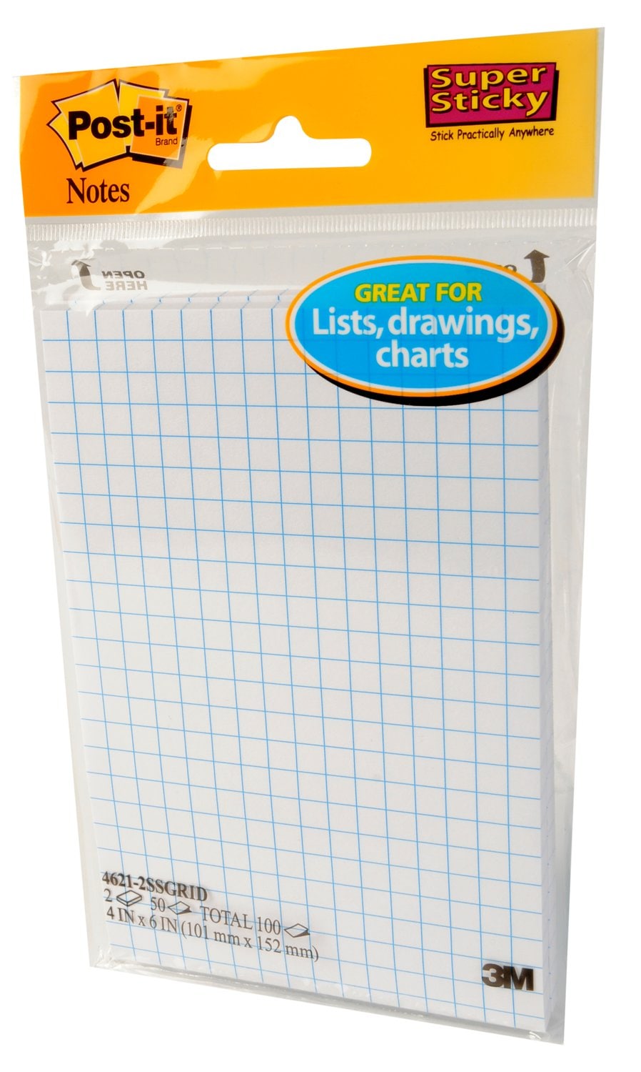 7000122681 - Post-it Super Sticky Notes on Grid Paper 4621-2SSGRID, 2 Pads/Pack