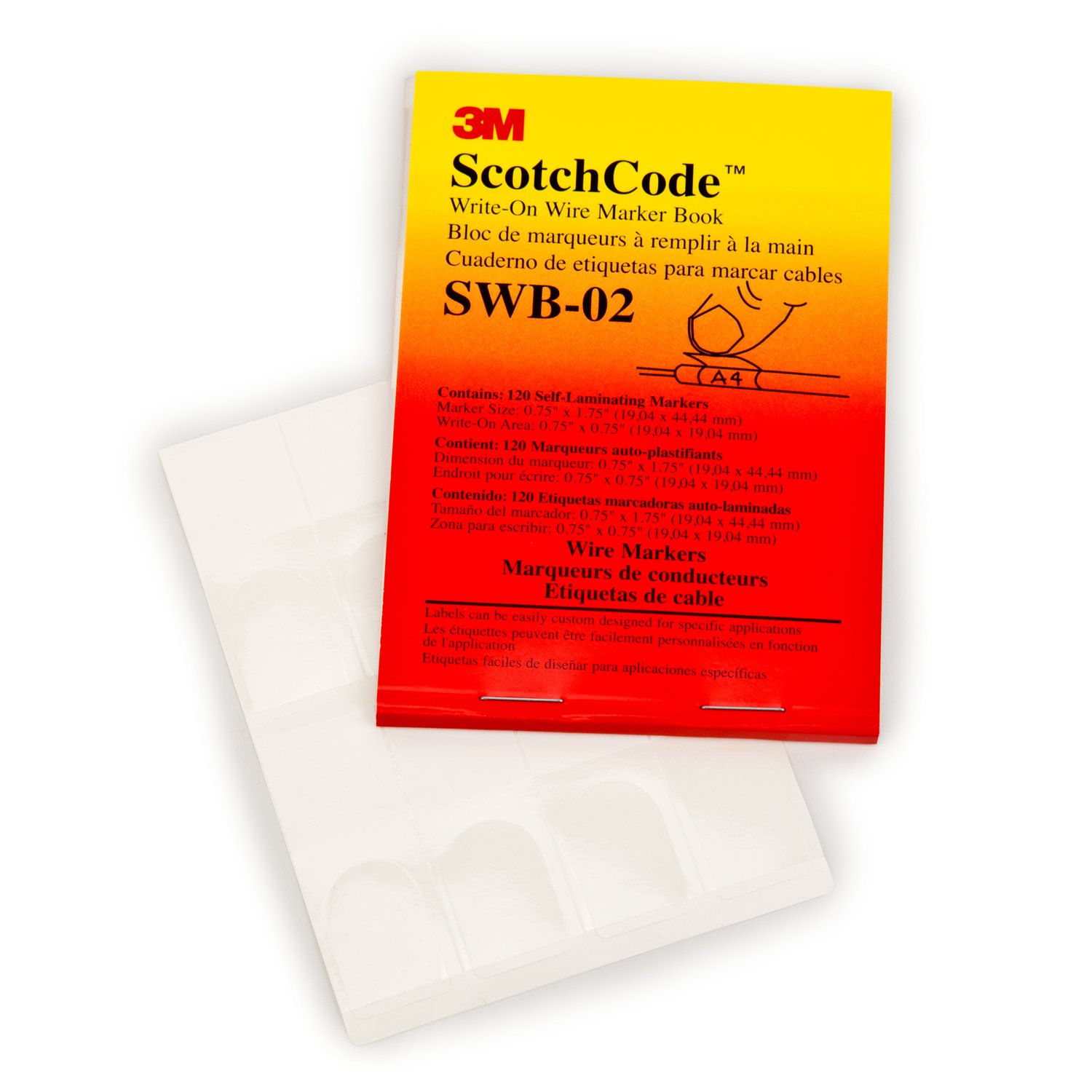 7000058801 - 3M ScotchCode Write-On Wire Marker Book SWB-02, 0.75 in x 1.75 in, 5/Case