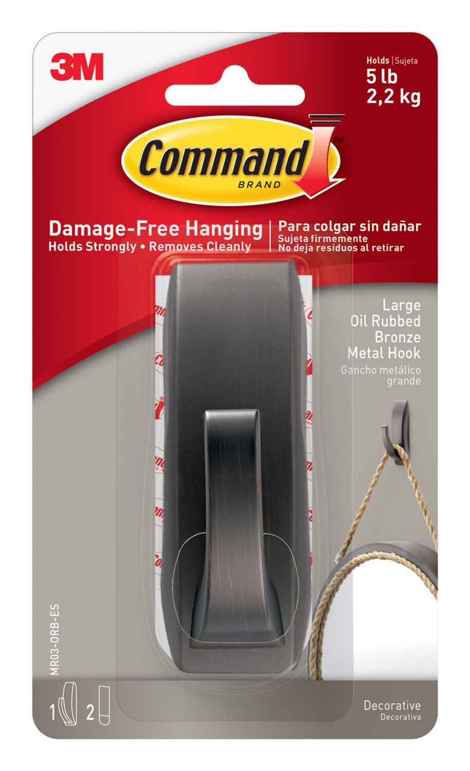 7100338650 - Command Modern Reflections Large Metal Hook MR03-ORB-ES, Oil Rubbed Bronze
