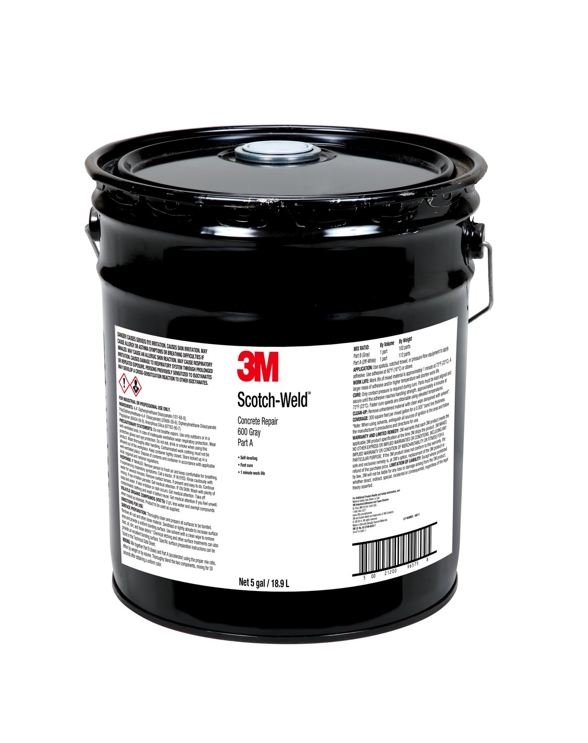7010130543 - 3M Scotch-Weld Concrete Repair 600, Gray, Self-Leveling, Part A, 5 Gallon (Pail), Drum